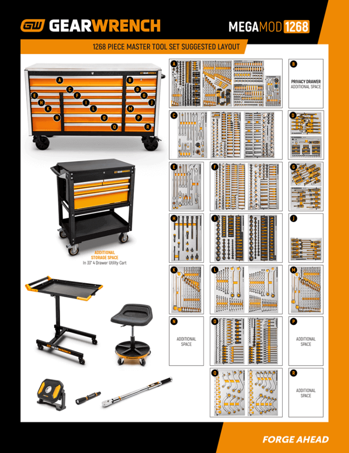 MEGAMOD1268 1268 Piece Master Mechanic Tool Layout
