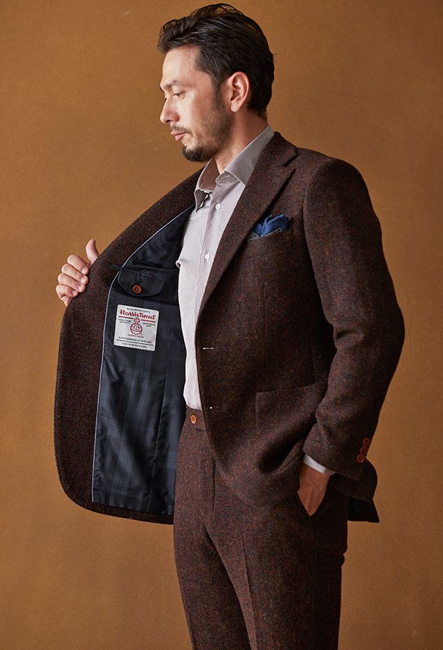 ブラウンスーツ・無地のコーディネート（HARRIS TWEED）｜YC148