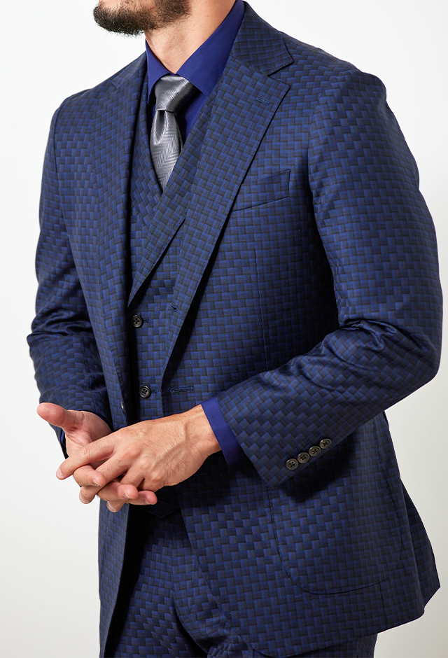 ネイビースーツ・チェックのコーディネート（DORMEUIL）｜838143