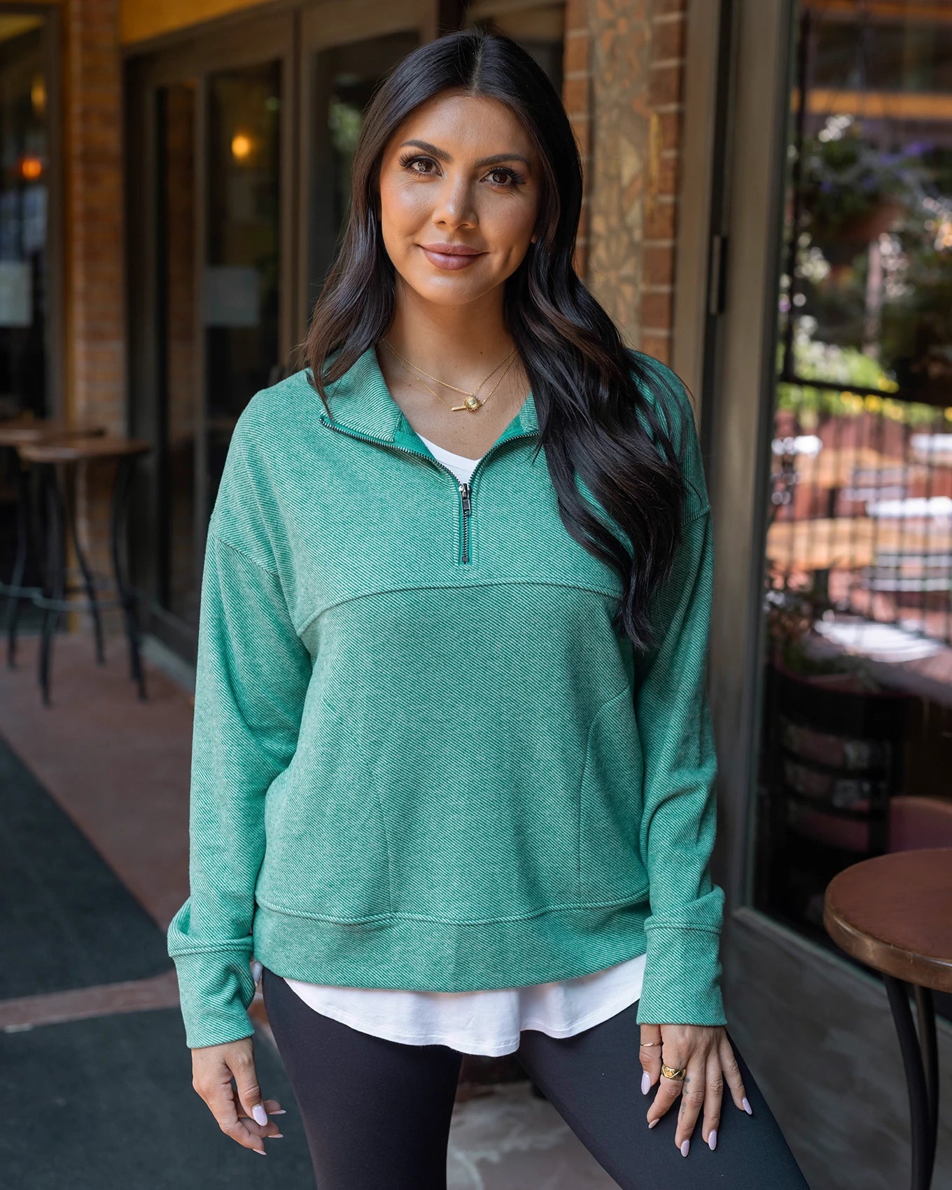 Cool Day Glade Green Quarter Zip Pullover - Grace and Lace