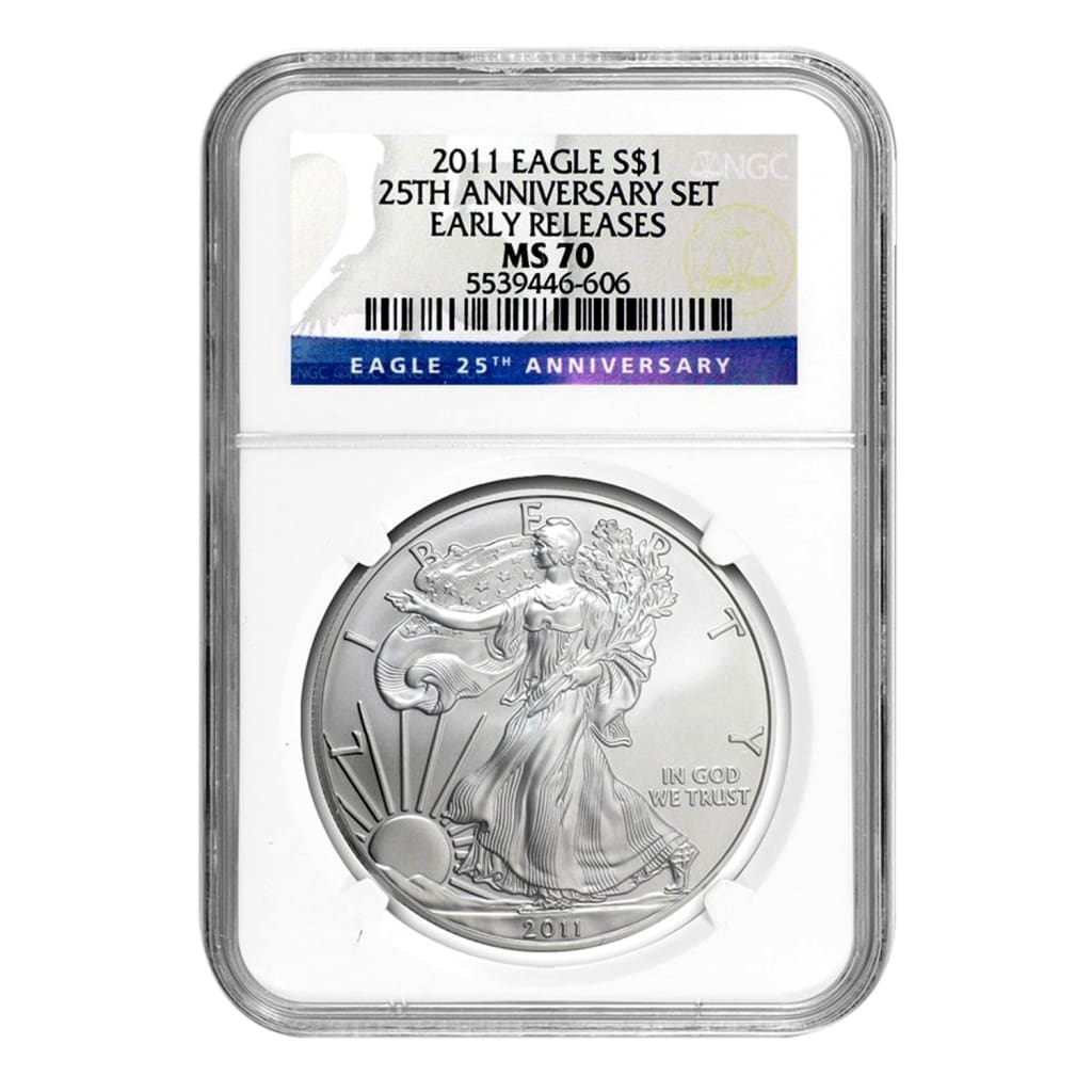 2011 $1 American Silver Eagle MS70 NGC - 25th Anniversary - Early Rele
