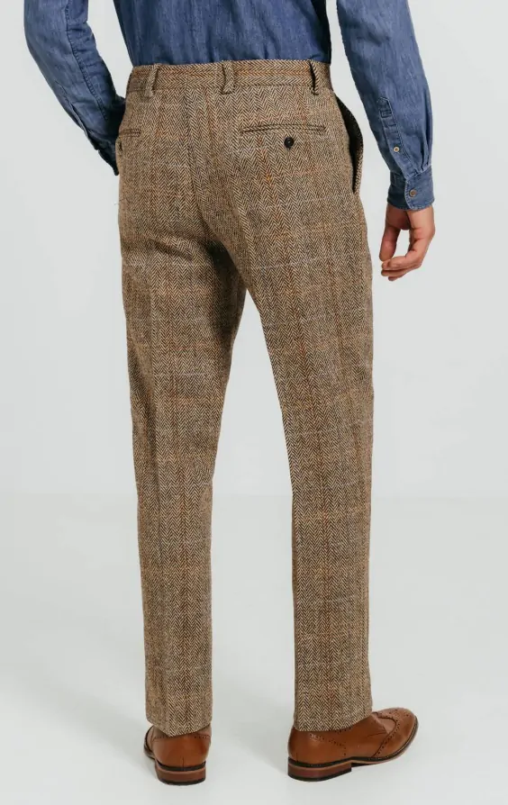Harris Tweed of Scotland Brown Windowpane Check Tweed Suit Pants