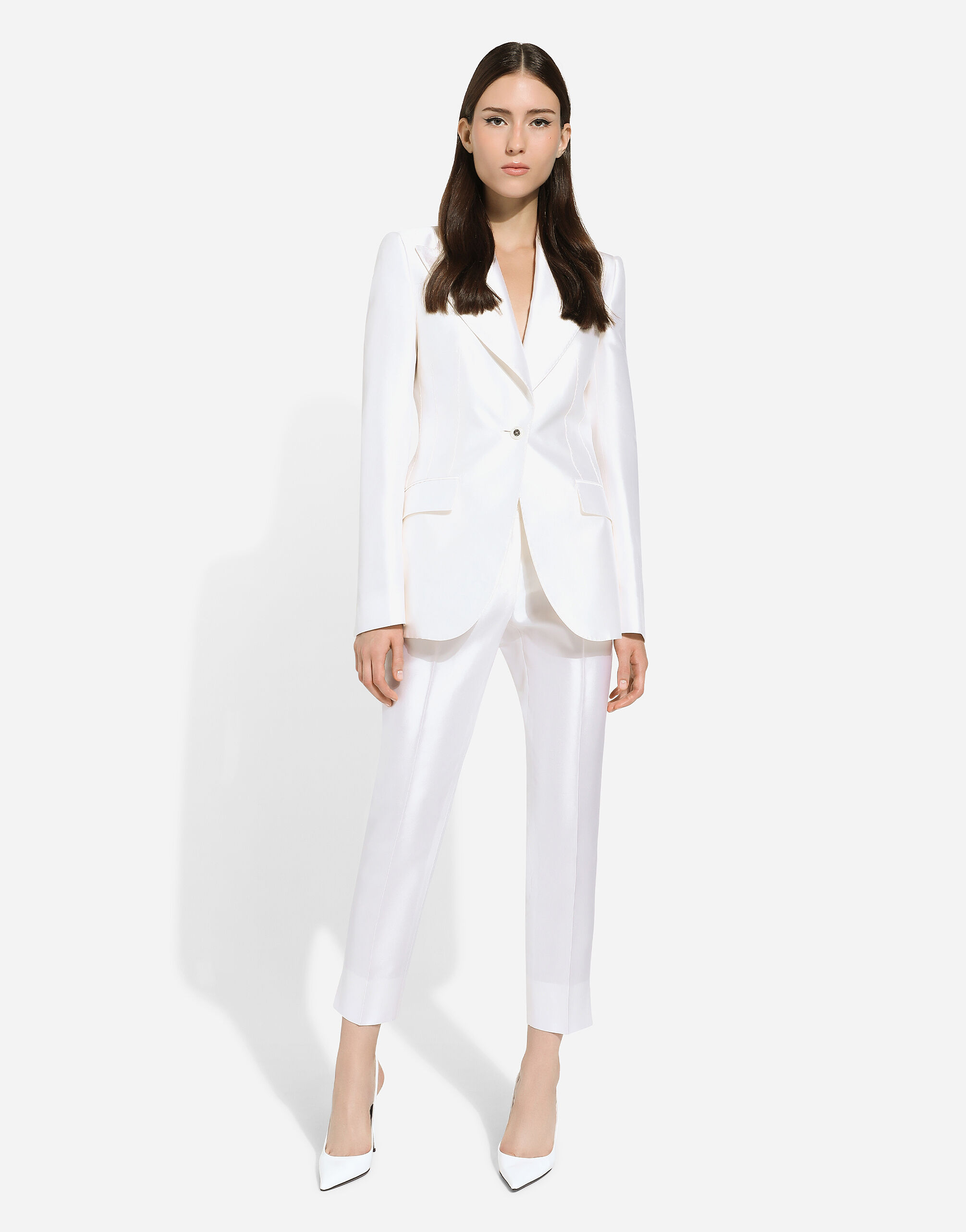 Single-breasted Mikado silk Turlington jacket in White for Women