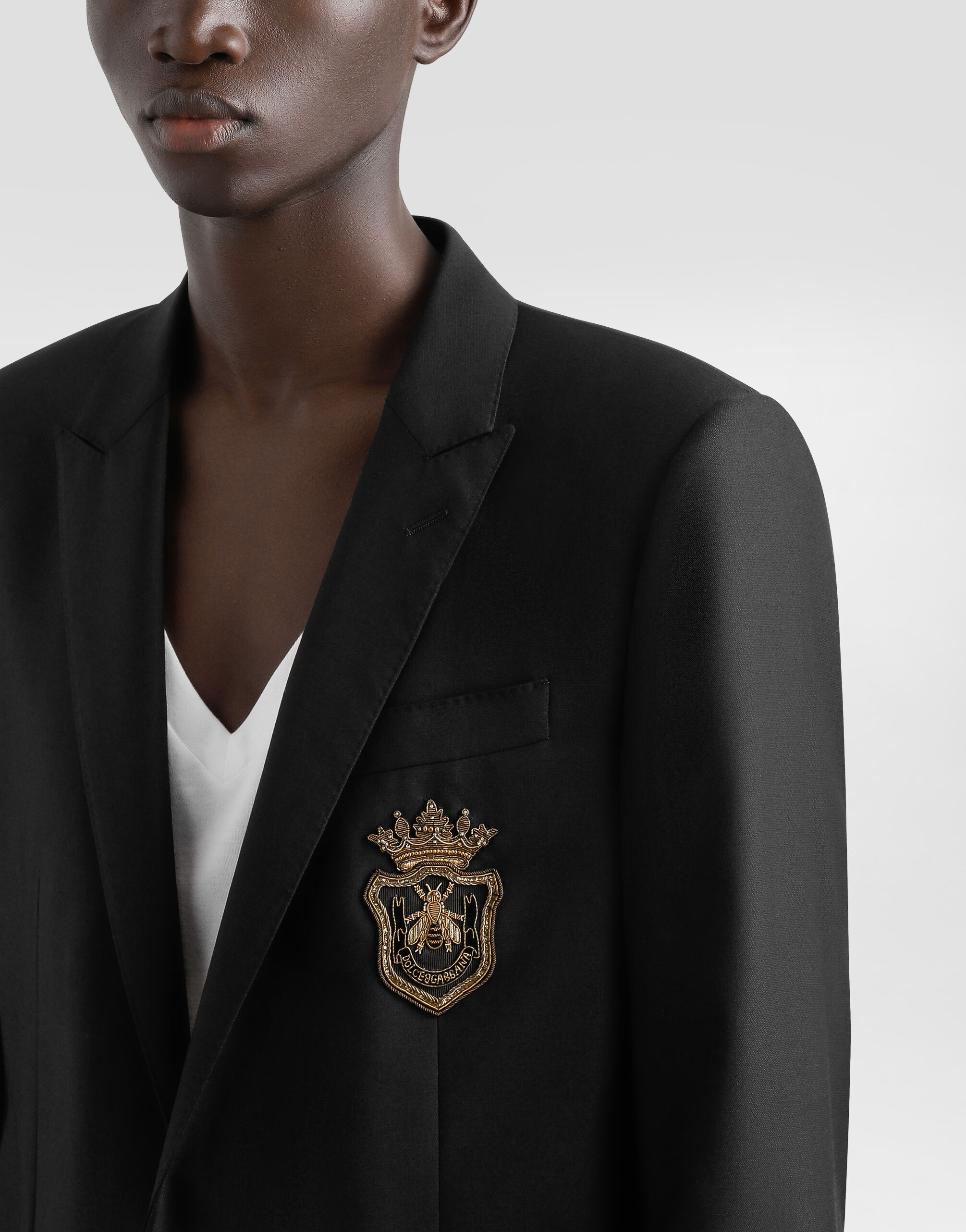Single-breasted Martini-fit jacket with patch in Black for Men