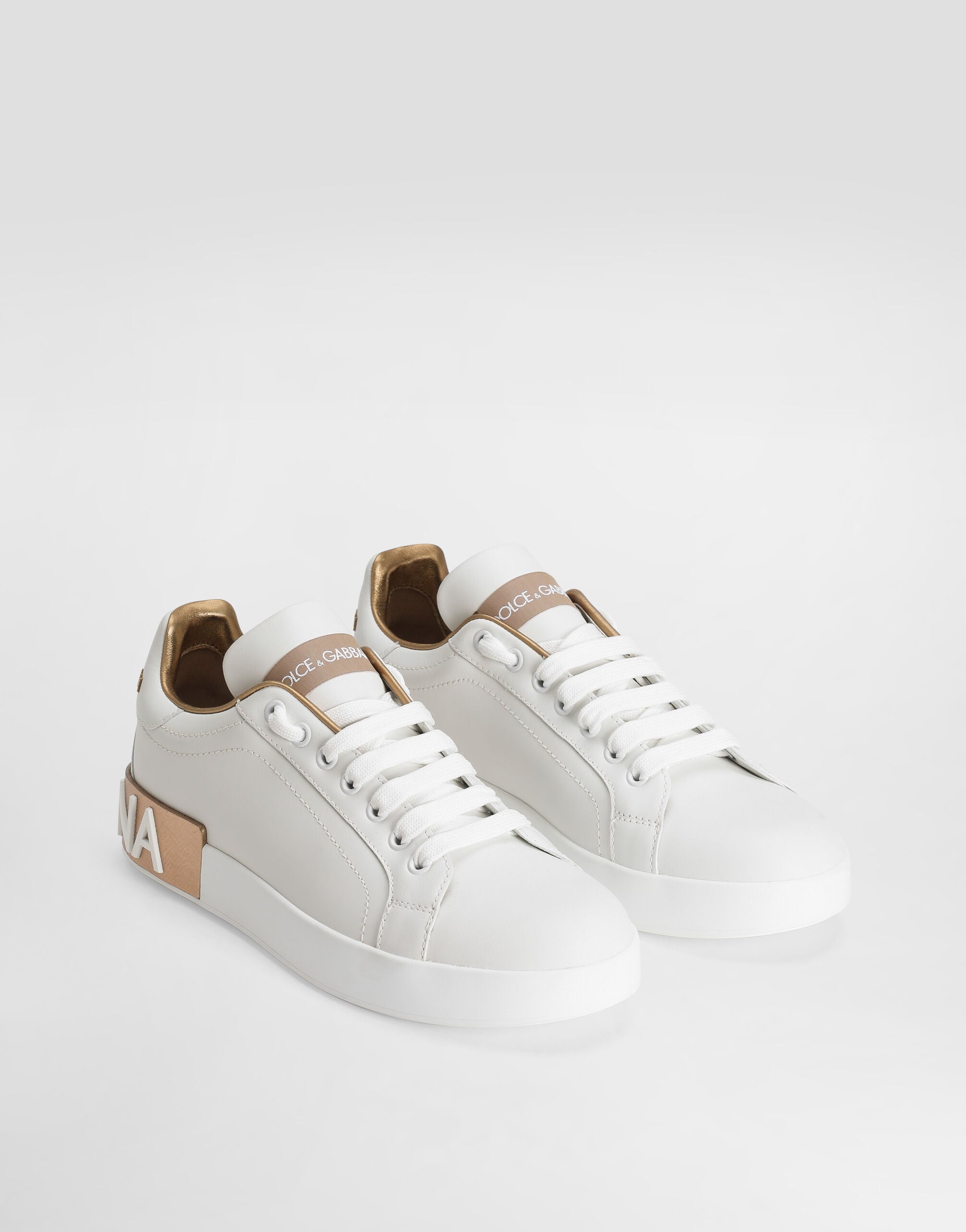 Calfskin Portofino sneakers in Gold for Women | Dolce&Gabbana®
