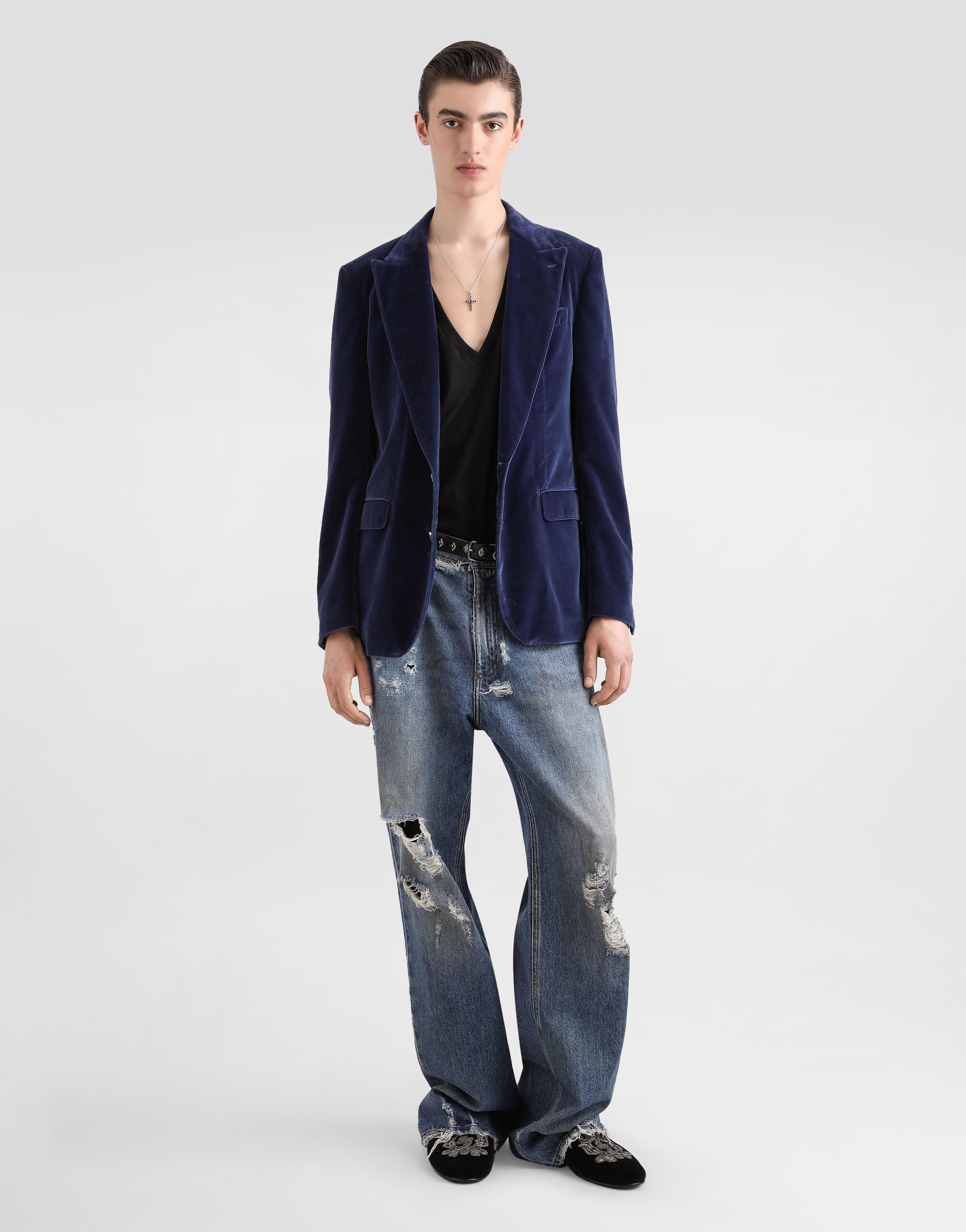 Velvet single-breasted jacket in Blue for Men | Dolce&Gabbana® US