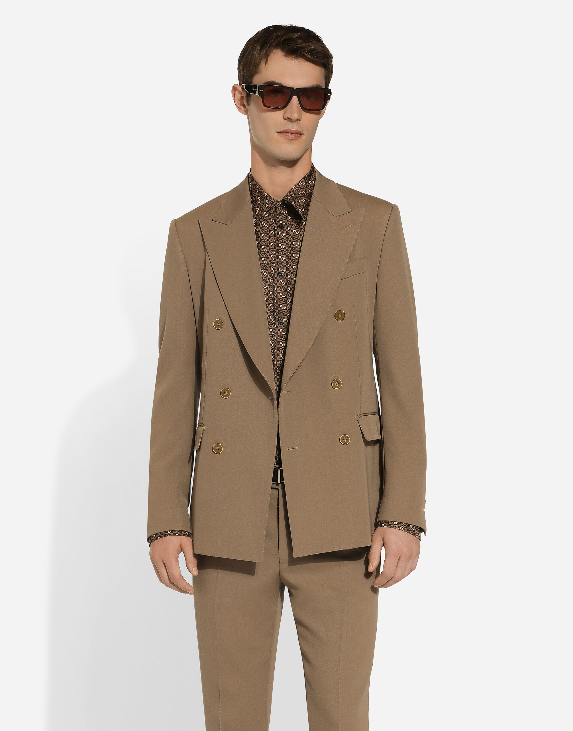 Double-breasted technical gabardine jacket in Grey for Men