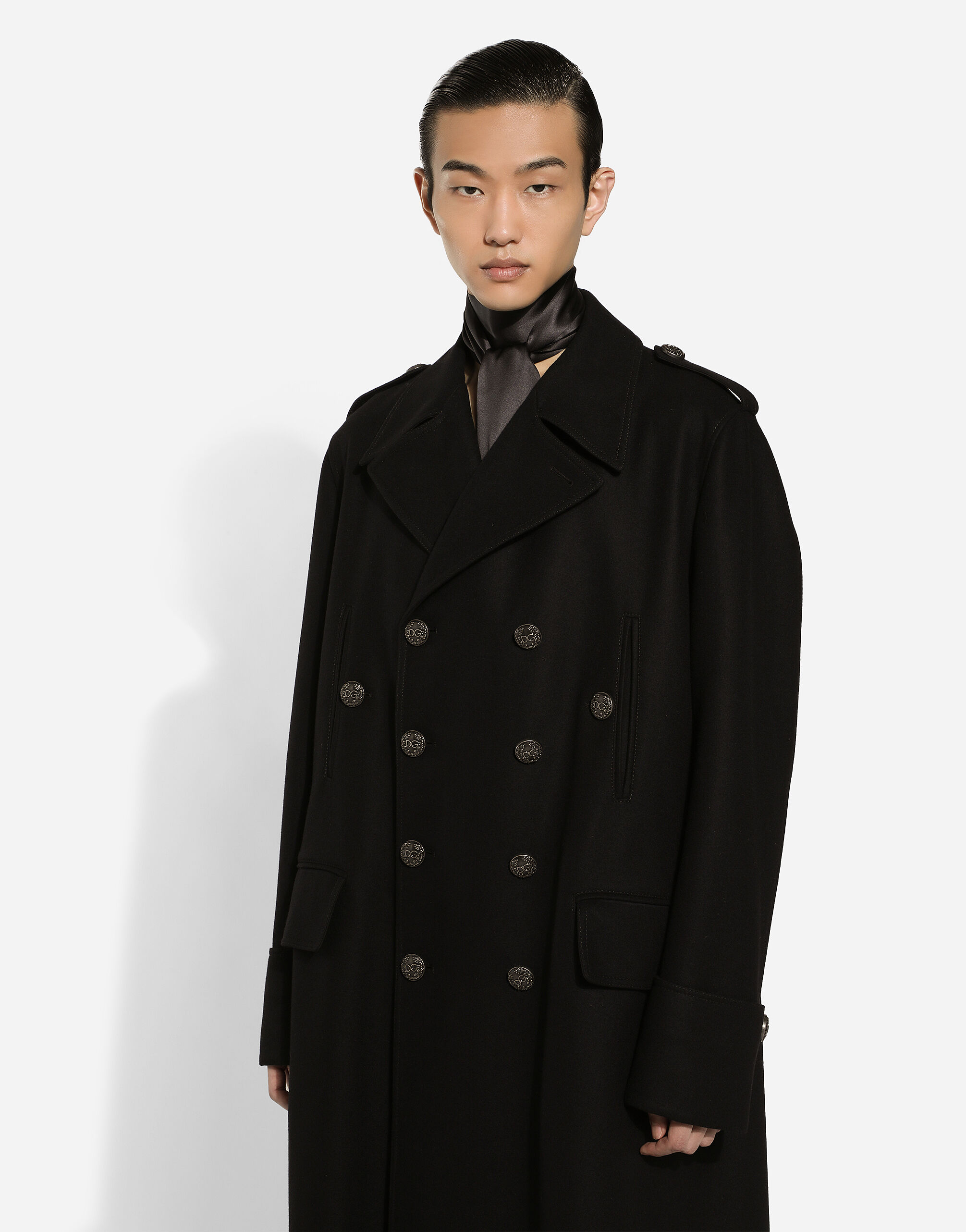 Long wool military-style coat in Black for Men | Dolce&Gabbana® US