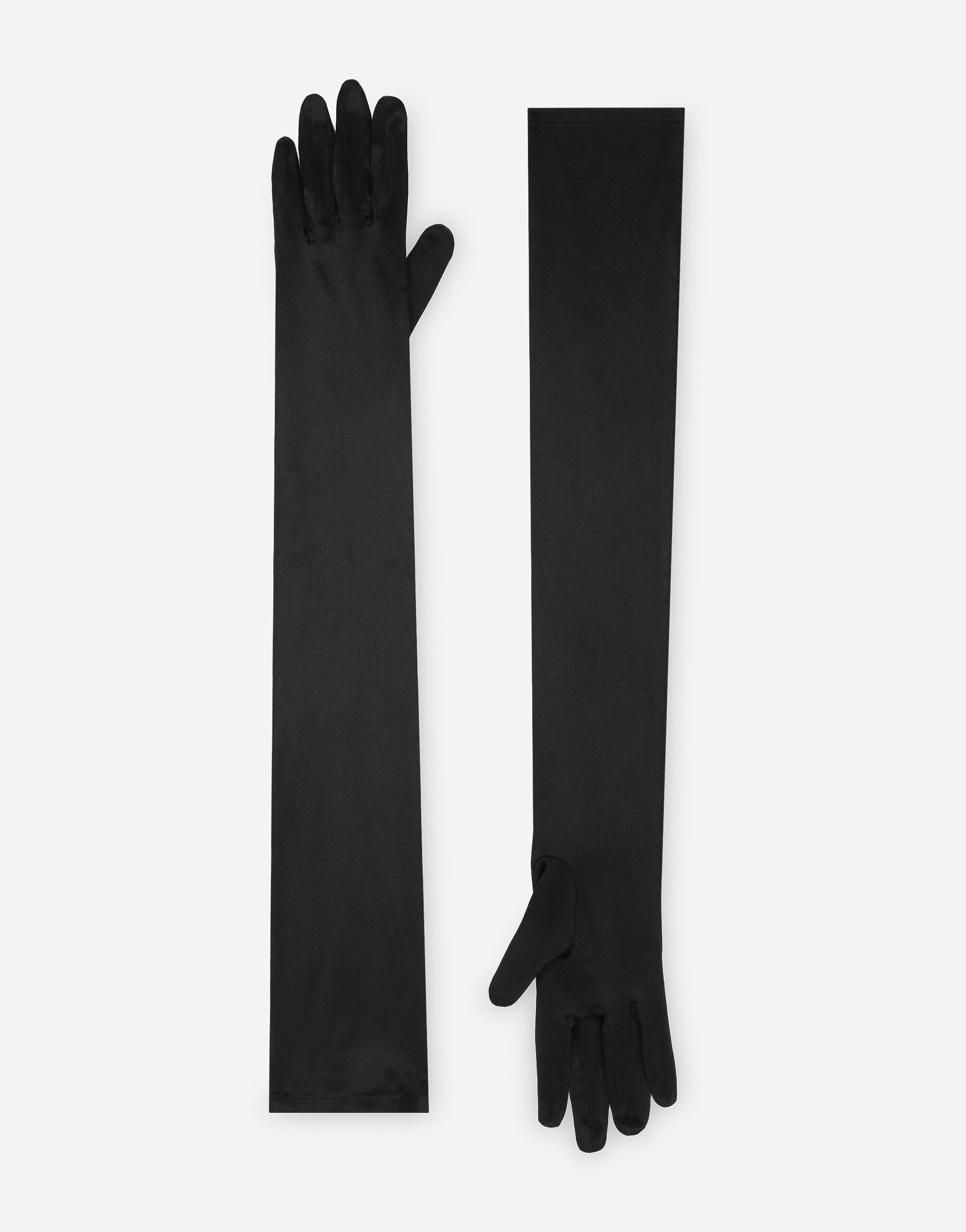 KIM DOLCE&GABBANA Long stretch satin gloves in Black for Women