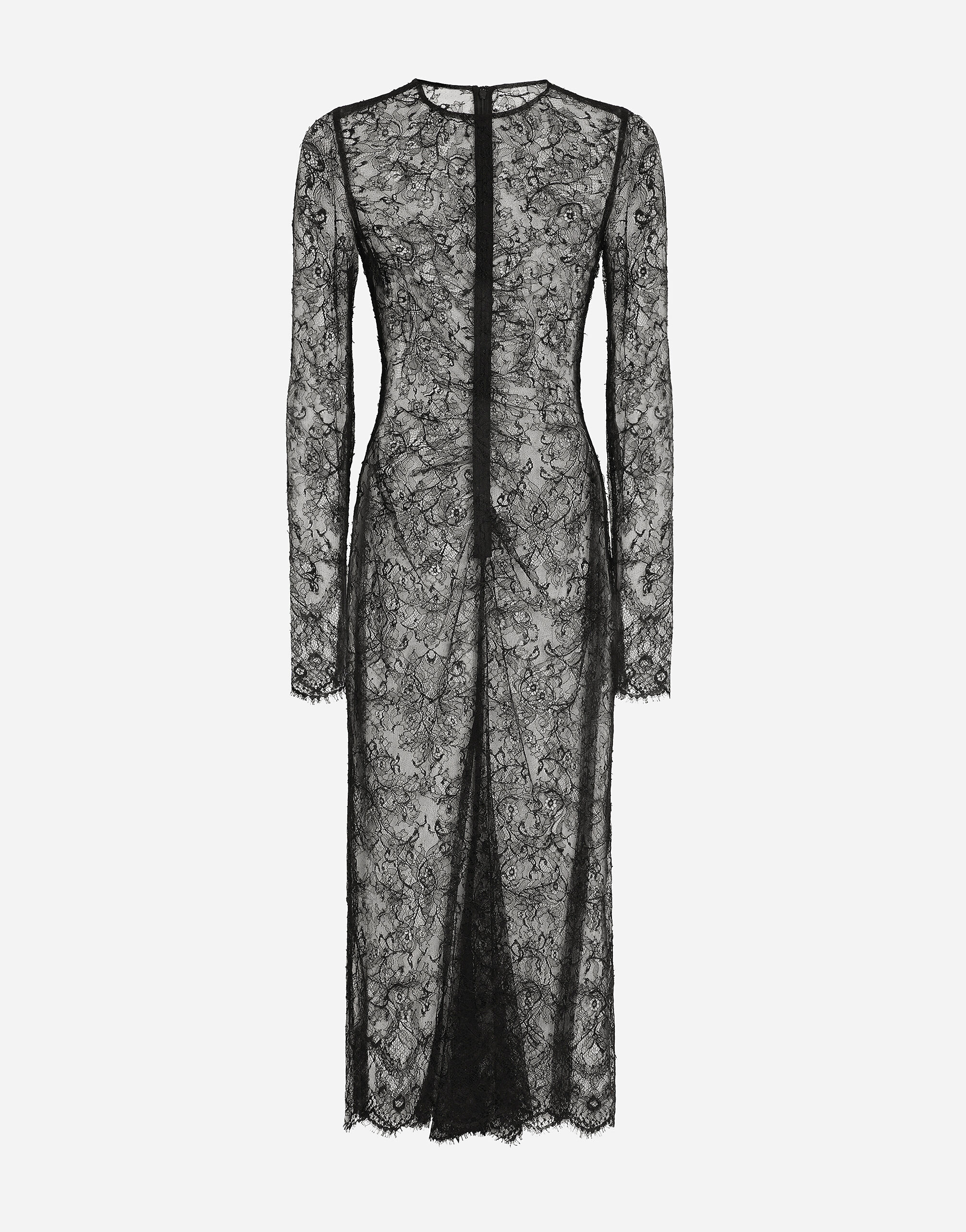 Chantilly lace fil coupé calf-length dress in Black for Women