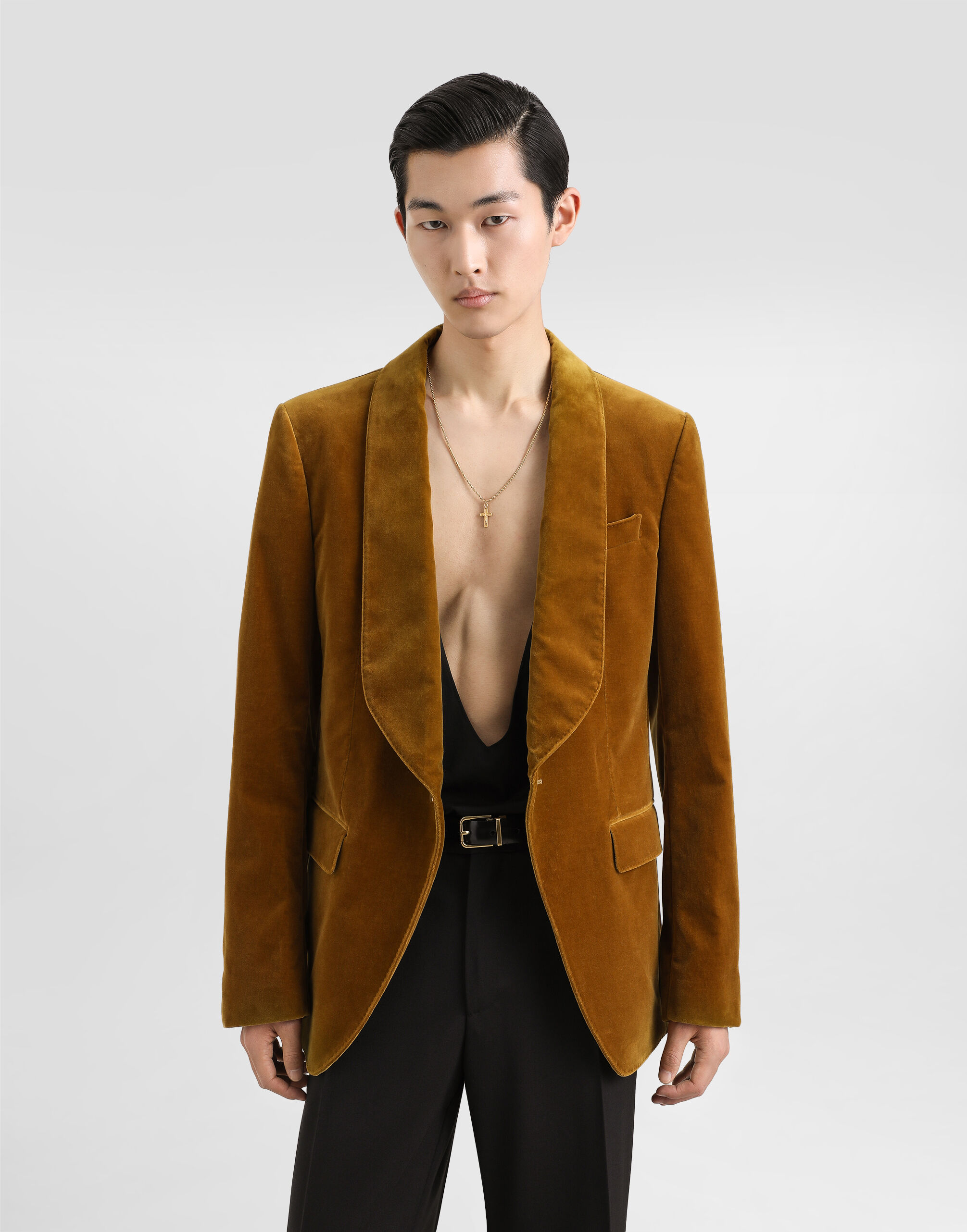 Velvet single-breasted jacket in Yellow for Men | Dolce&Gabbana® US