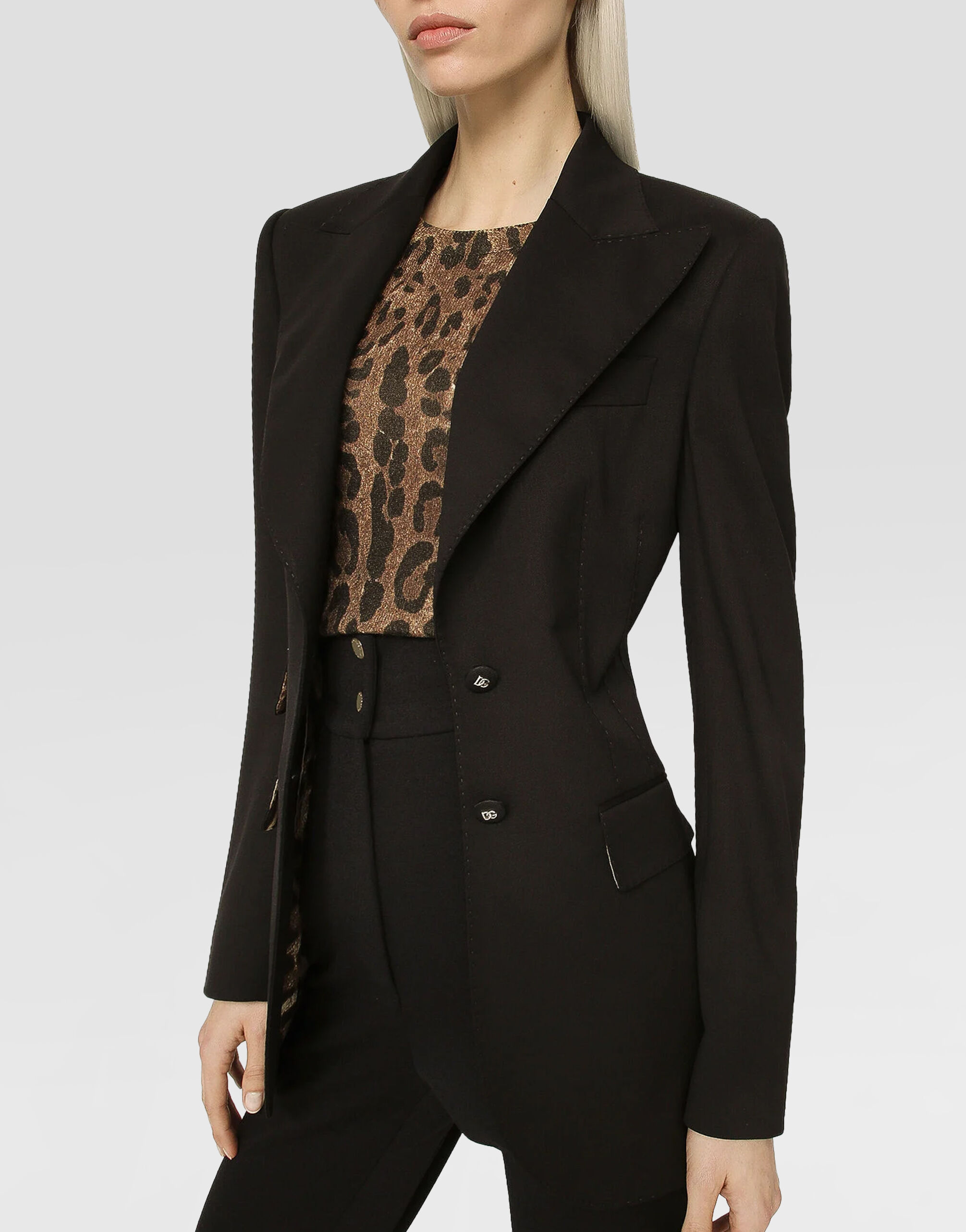 Gabardine Turlington jacket with top-stitching in Black for Women