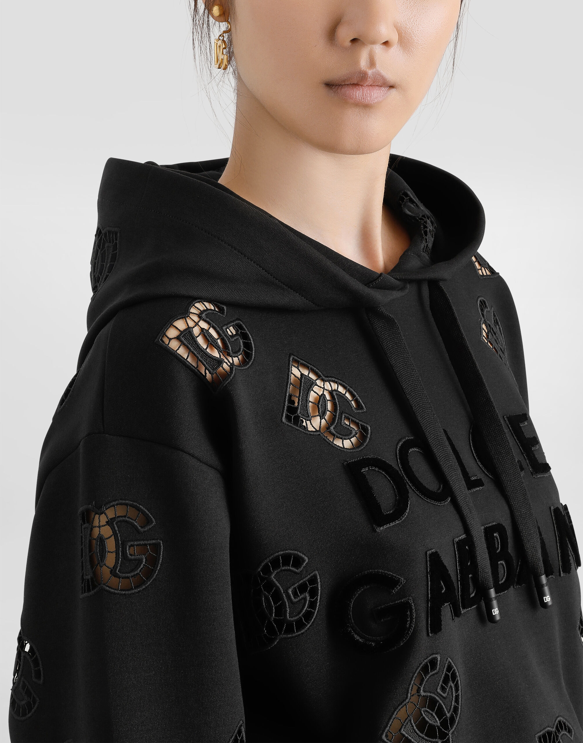 Jersey hoodie with cut-out and DG logo in Black for Women
