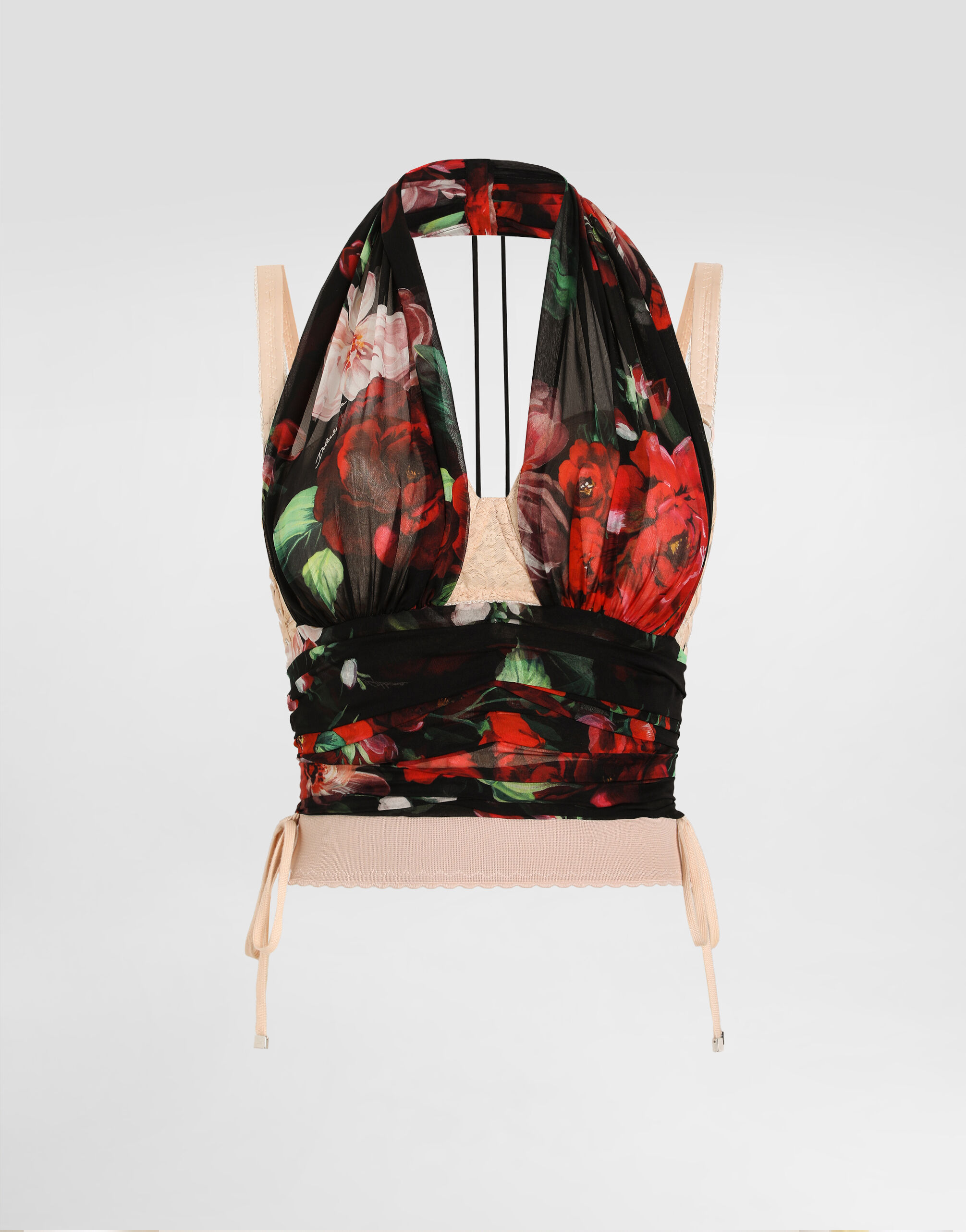 Marquisette and chiffon corset top with floral print in Print for