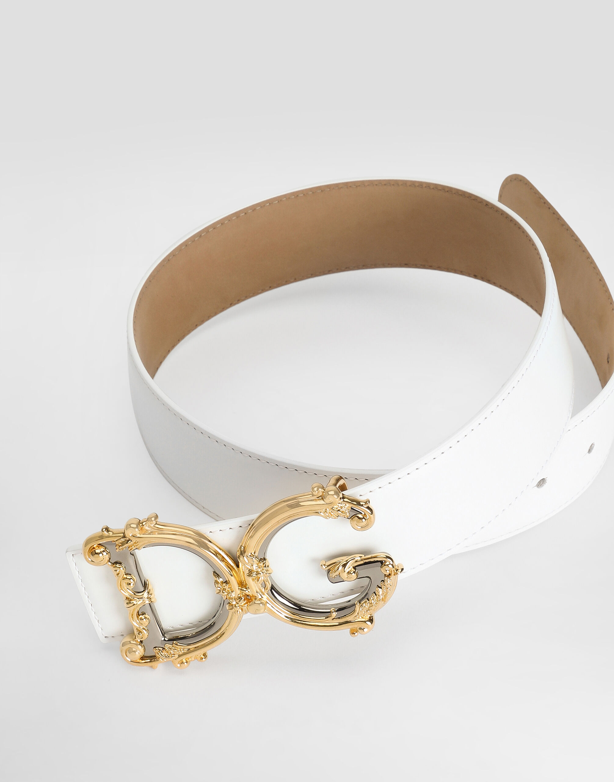 Leather belt with baroque DG logo in White for Women