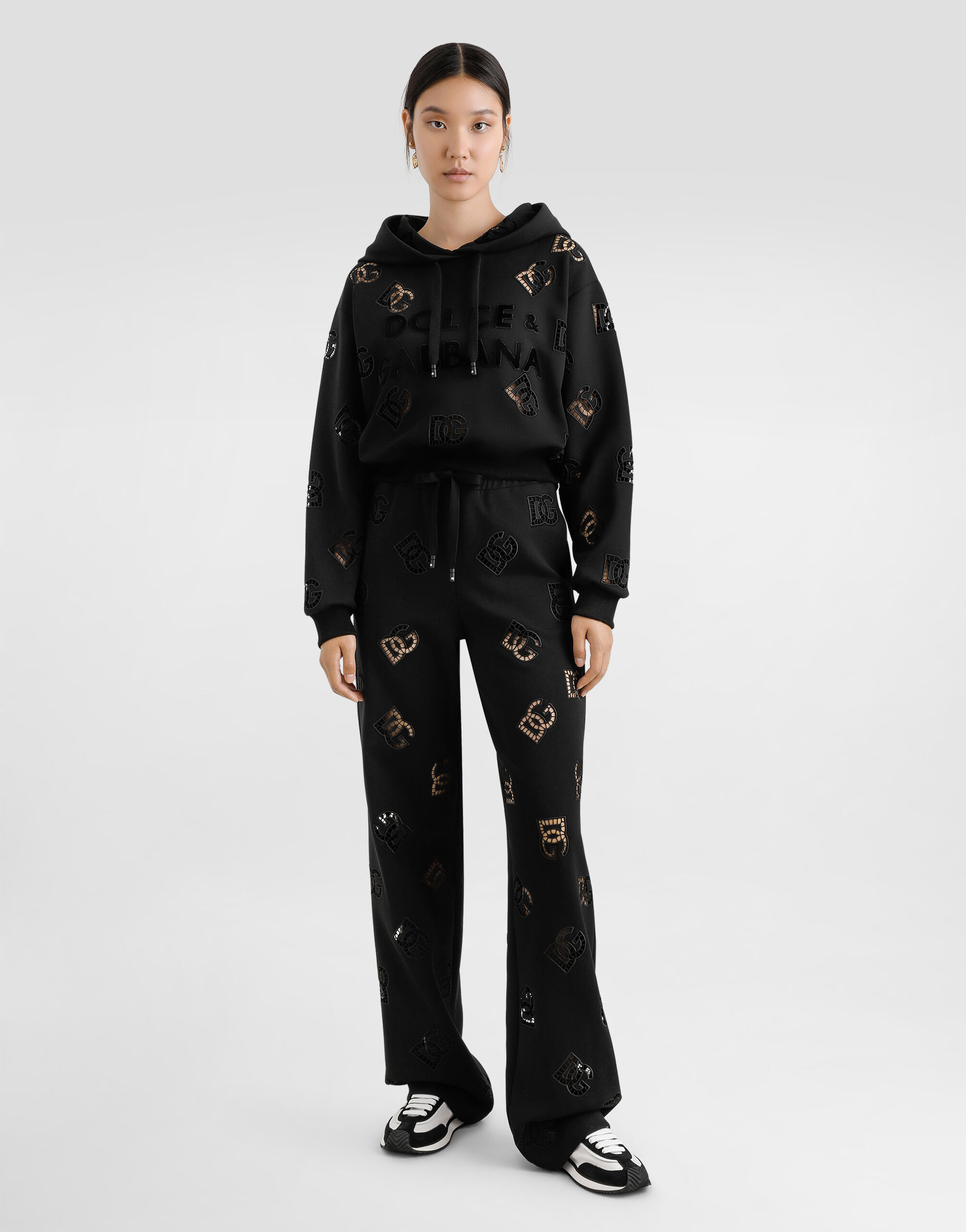 Jersey hoodie with cut-out and DG logo in Black for Women