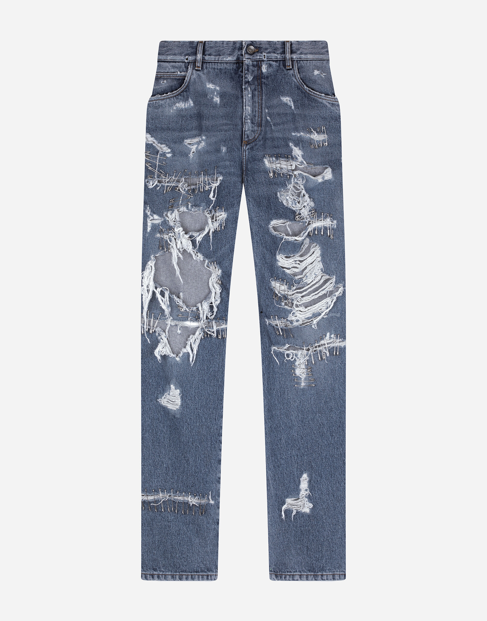 Oversize jeans with rips and safety pins in Multicolor for Men