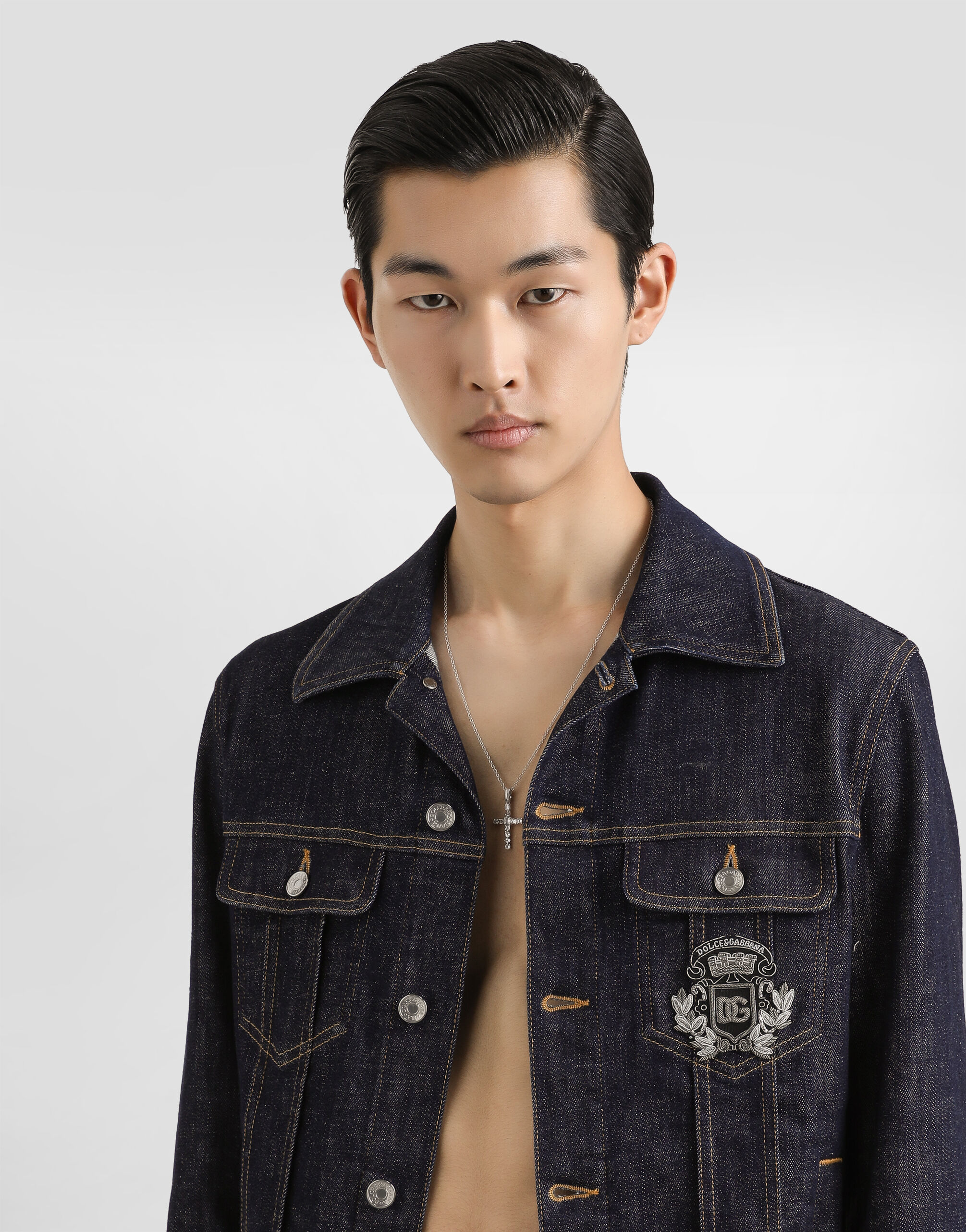 Cotton denim jacket with patch in Multicolor for Men
