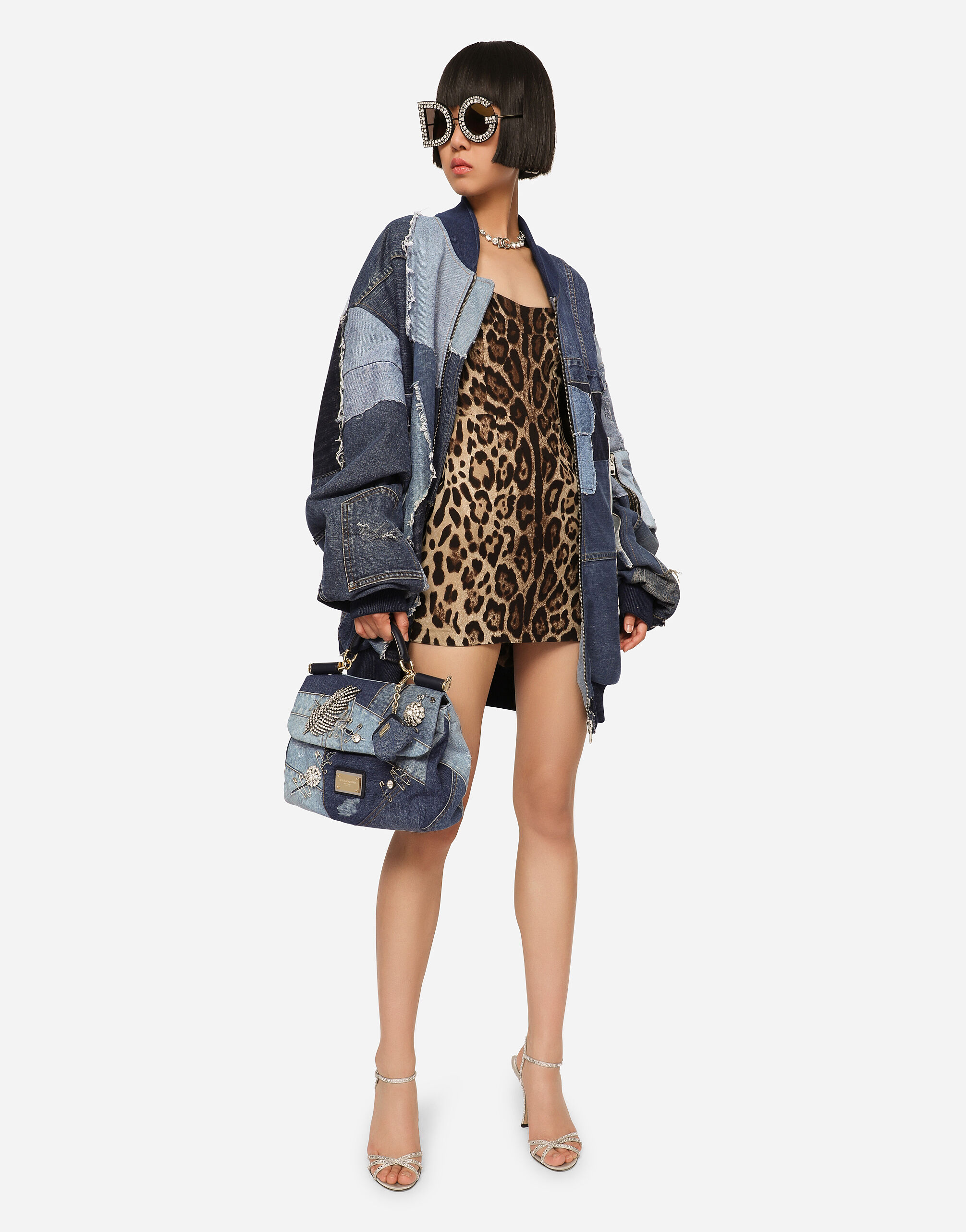 Short leopard-print charmeuse dress in Animal Print for Women