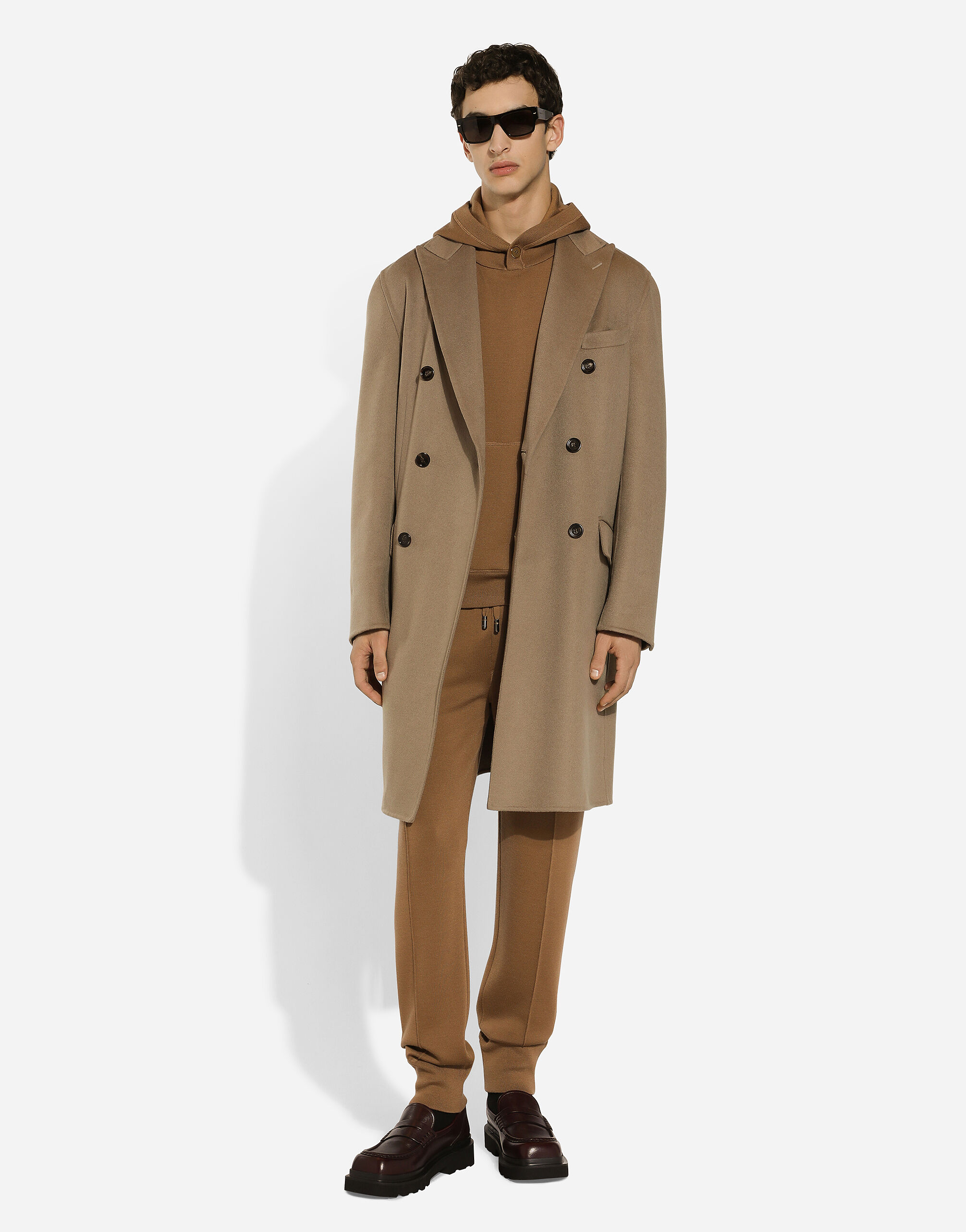 Wool and silk hoodie with DG patch in Beige for Men