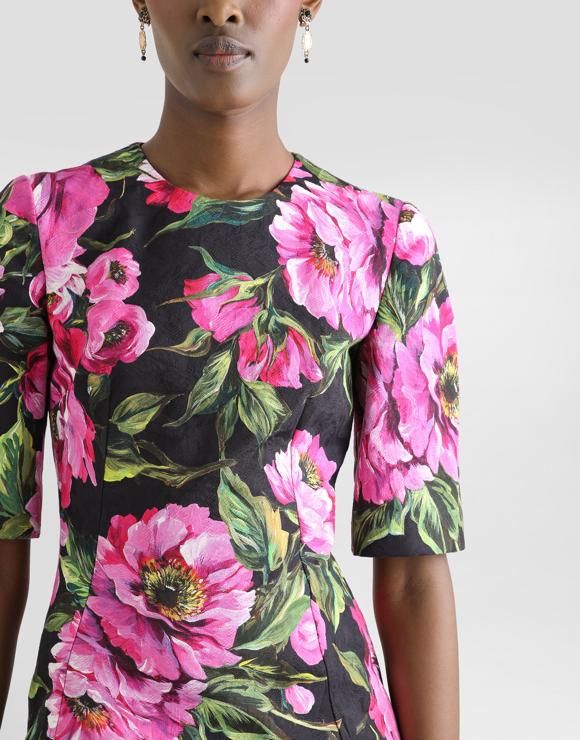 Fit-and-flare midi dress in peony-print cotton in Print for Women
