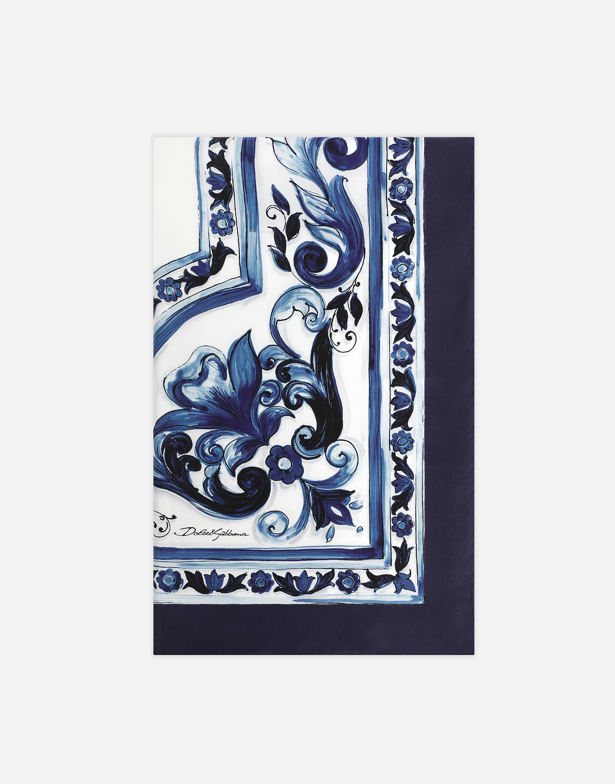 Large majolica-print twill scarf (140 x 140) in Multicolor for