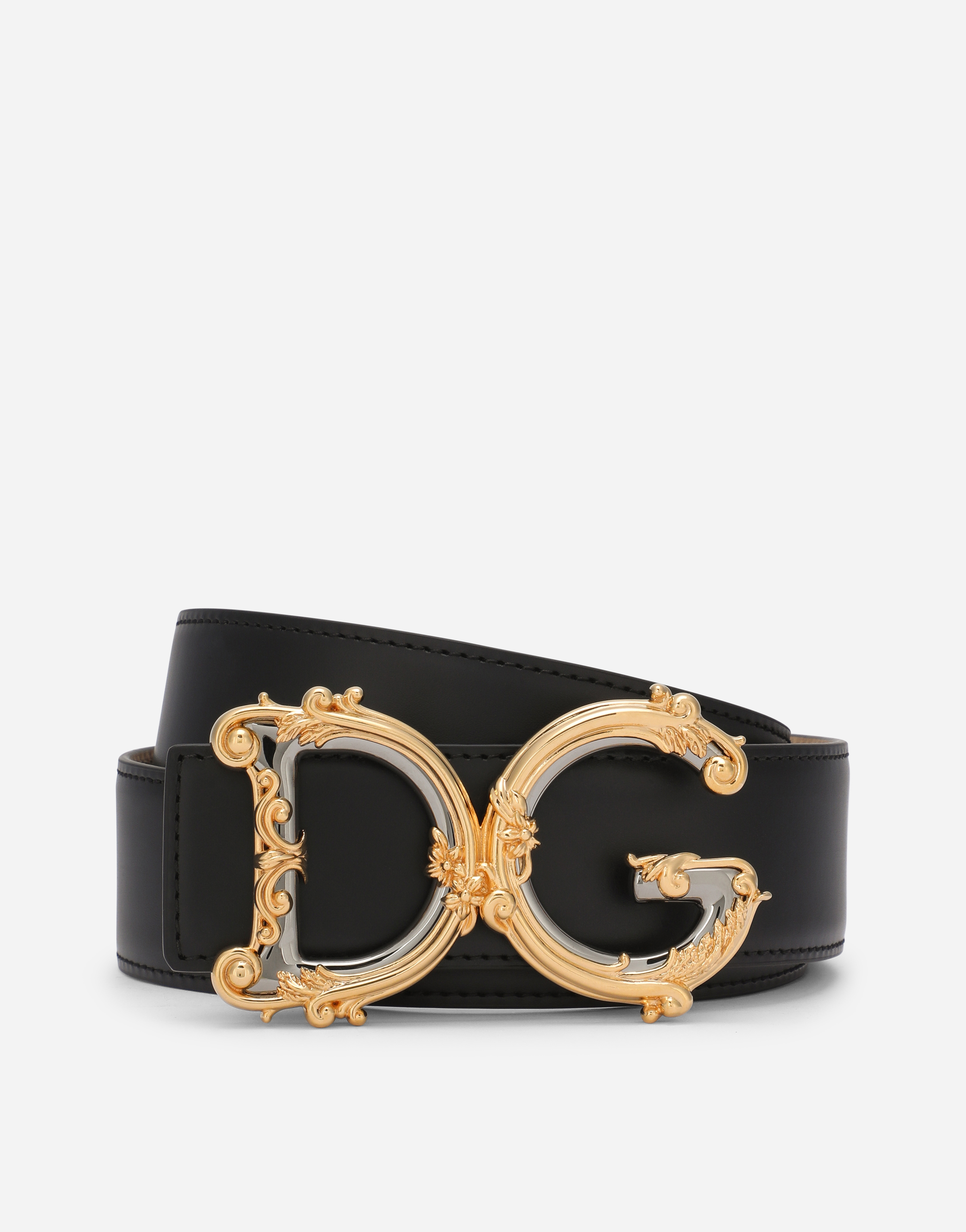 Leather belt with baroque DG logo in Black for Women