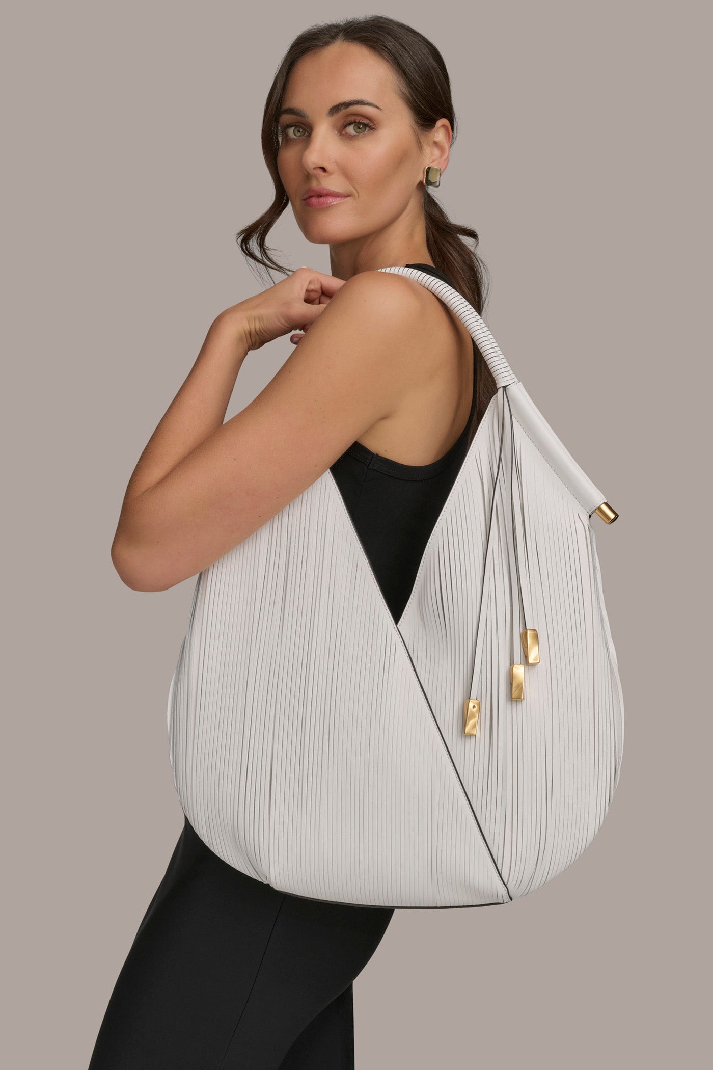 Baldwin Large Laser Cut Shoulder Bag | Donna Karan
