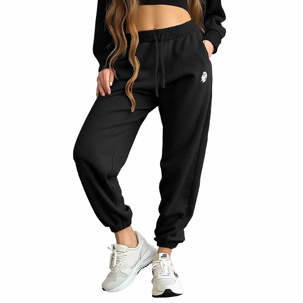 Dalix Ghost Embroidered Fleece Jogger Cuff Sweatpant Sweats Soft