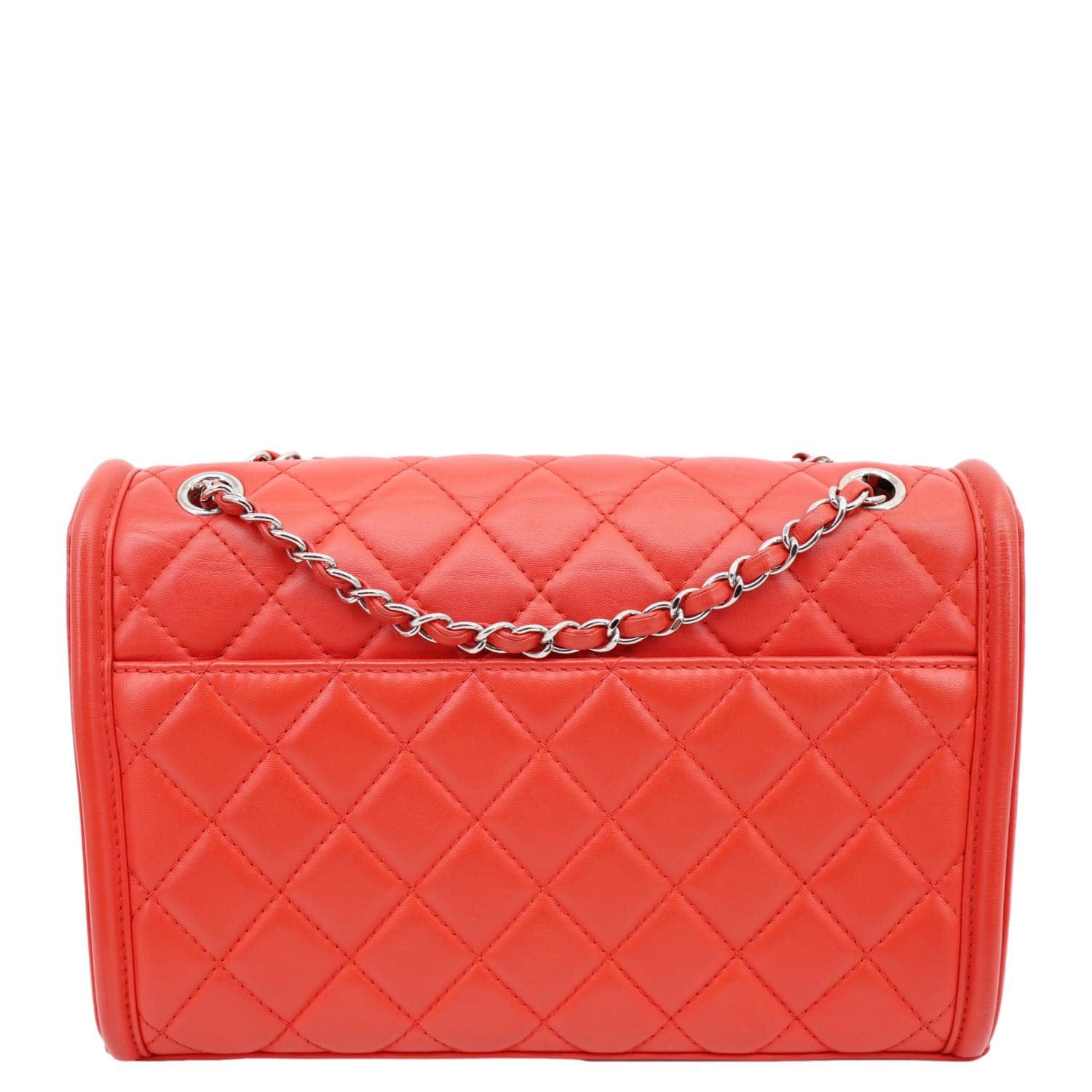 CHANEL Geometric Flap Large Lambskin Quilted Leather Crossbody Bag Red