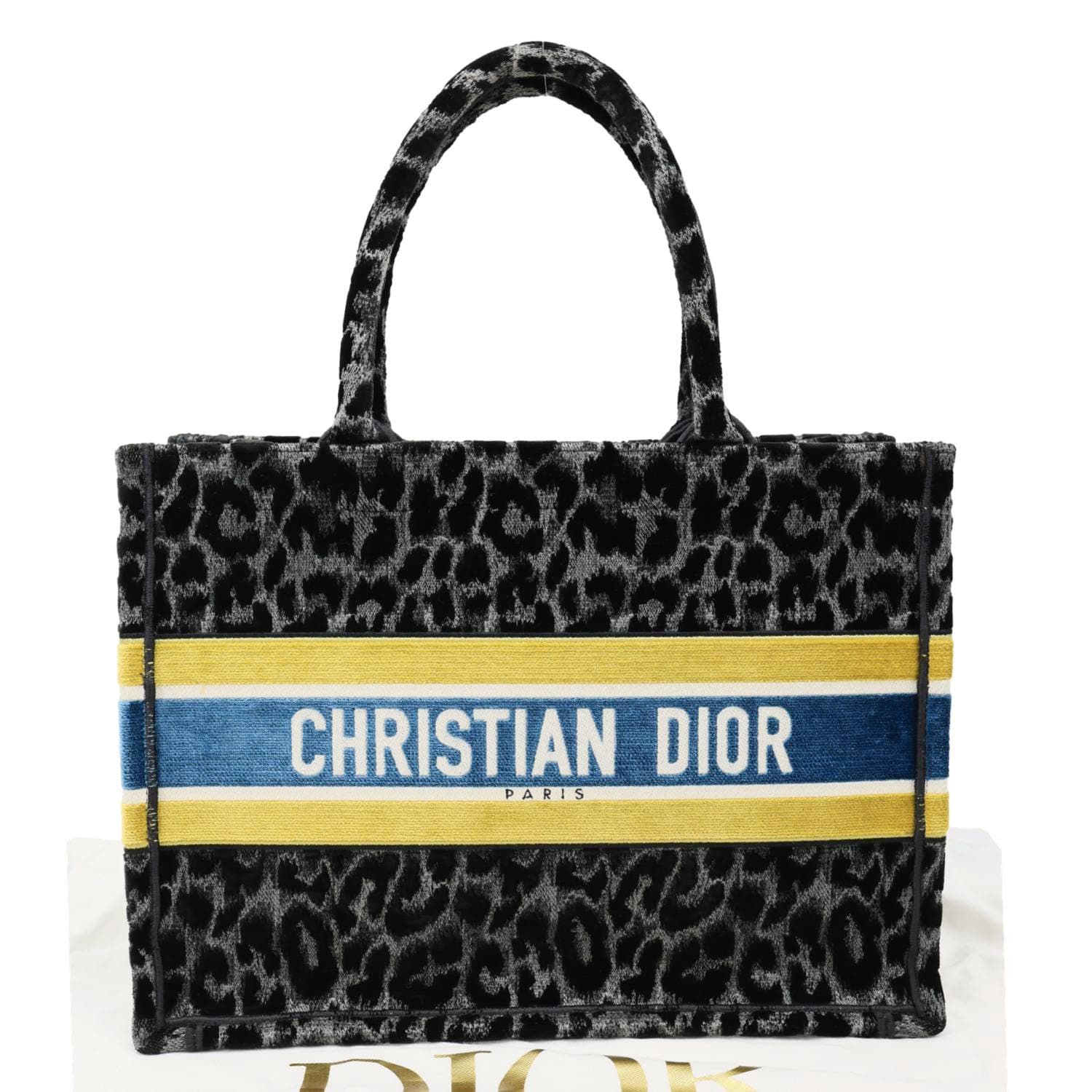 CHRISTIAN DIOR Book Medium Leopard Mizza Embroidered Tote Bag Black
