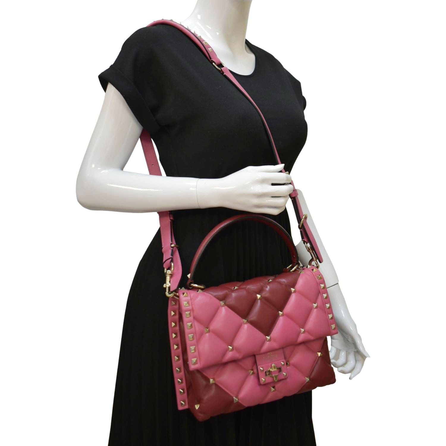 VALENTINO Rockstud Medium Candystud Leather Top Handle Shoulder Bag Pi