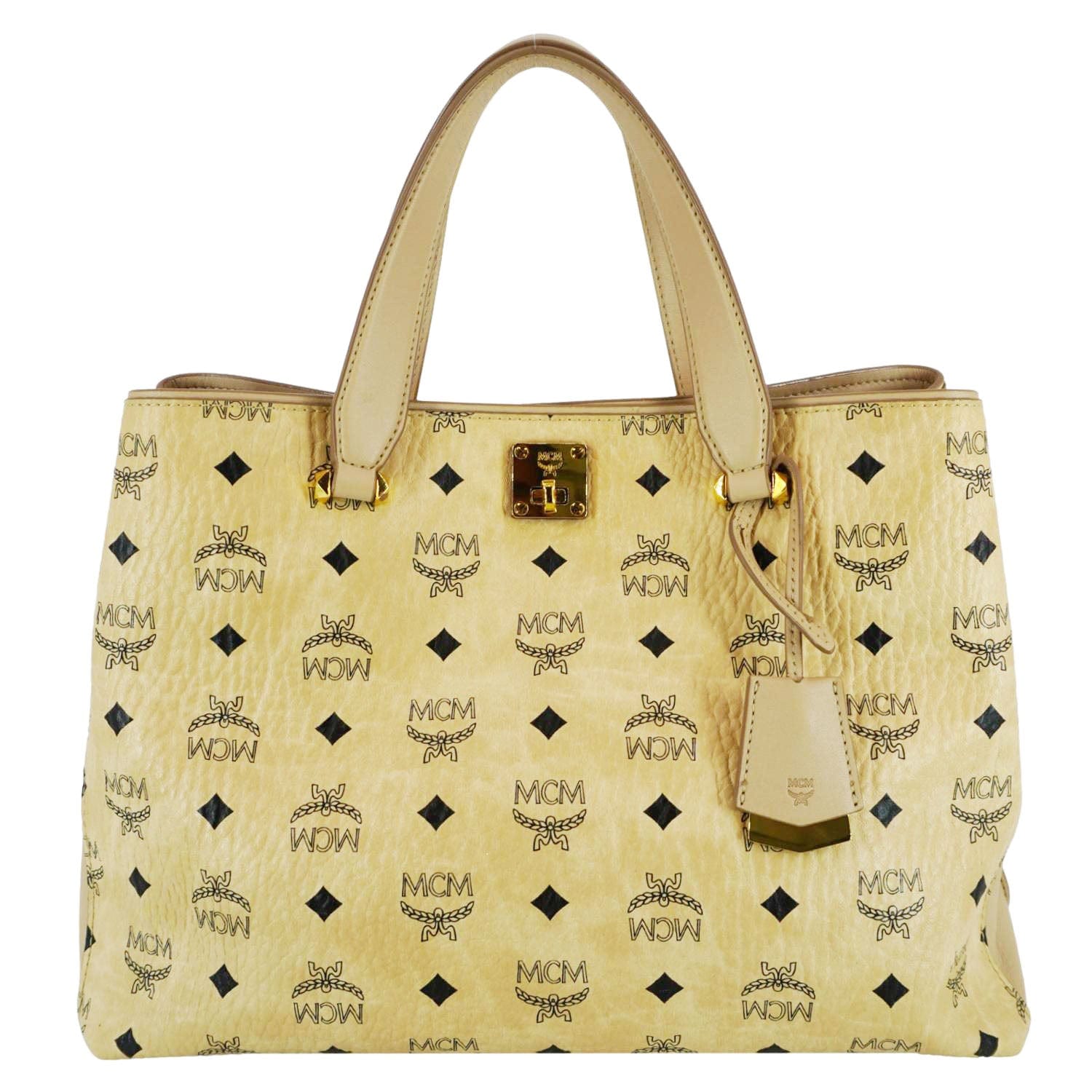 MCM Essential Large Visetos Monogram Print Tote Bag Cream