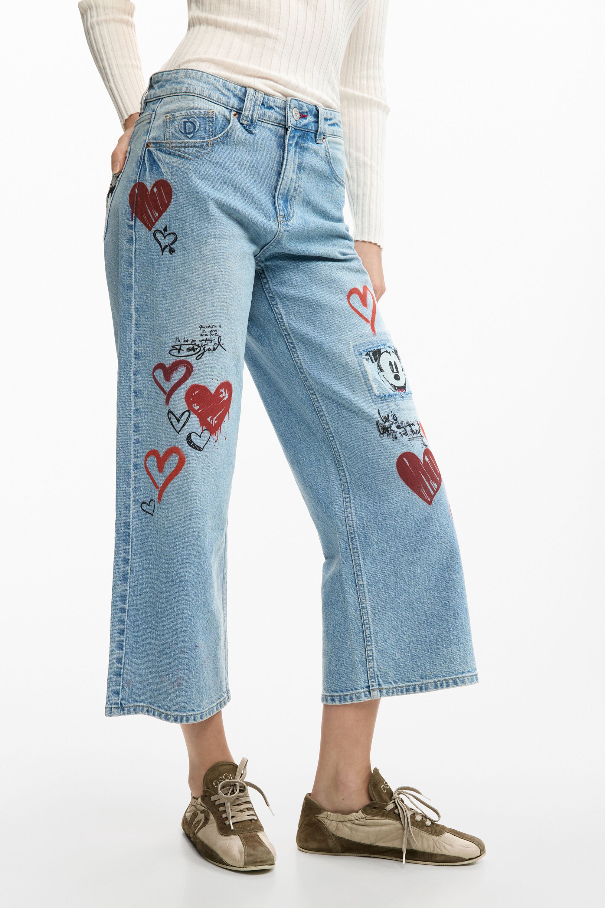 ミッキーマウス™ ハート柄デニムパンツ 青 女性用 I Desigual.com
