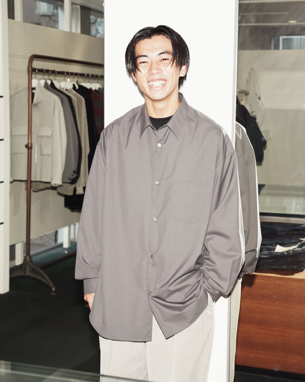 Fine Wool Tropical Oversized Band Collar Shirt | My Graphpaper