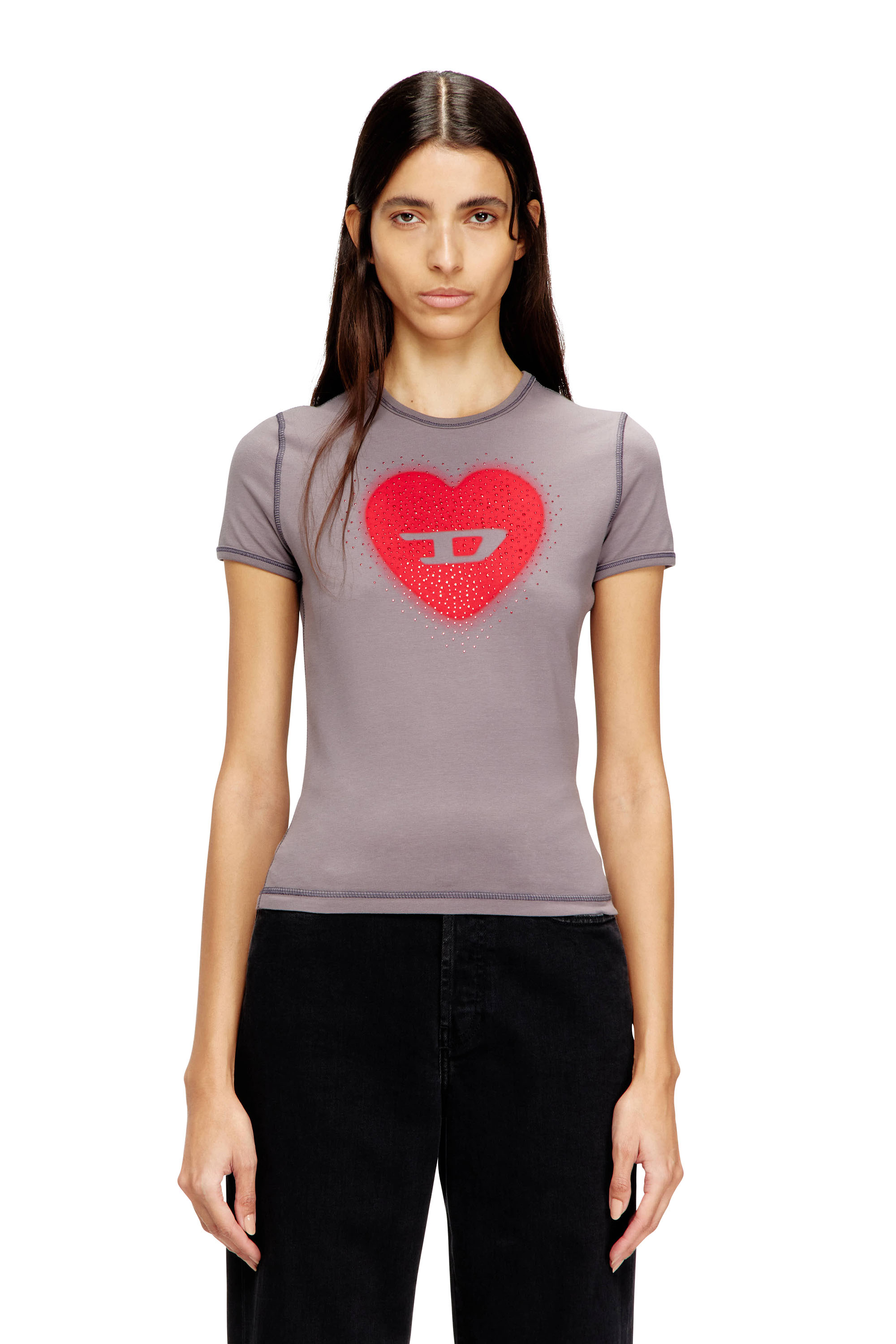 Diesel ウィメンズ Tシャツ ウォーターカラー ハートD リブ Tシャツ