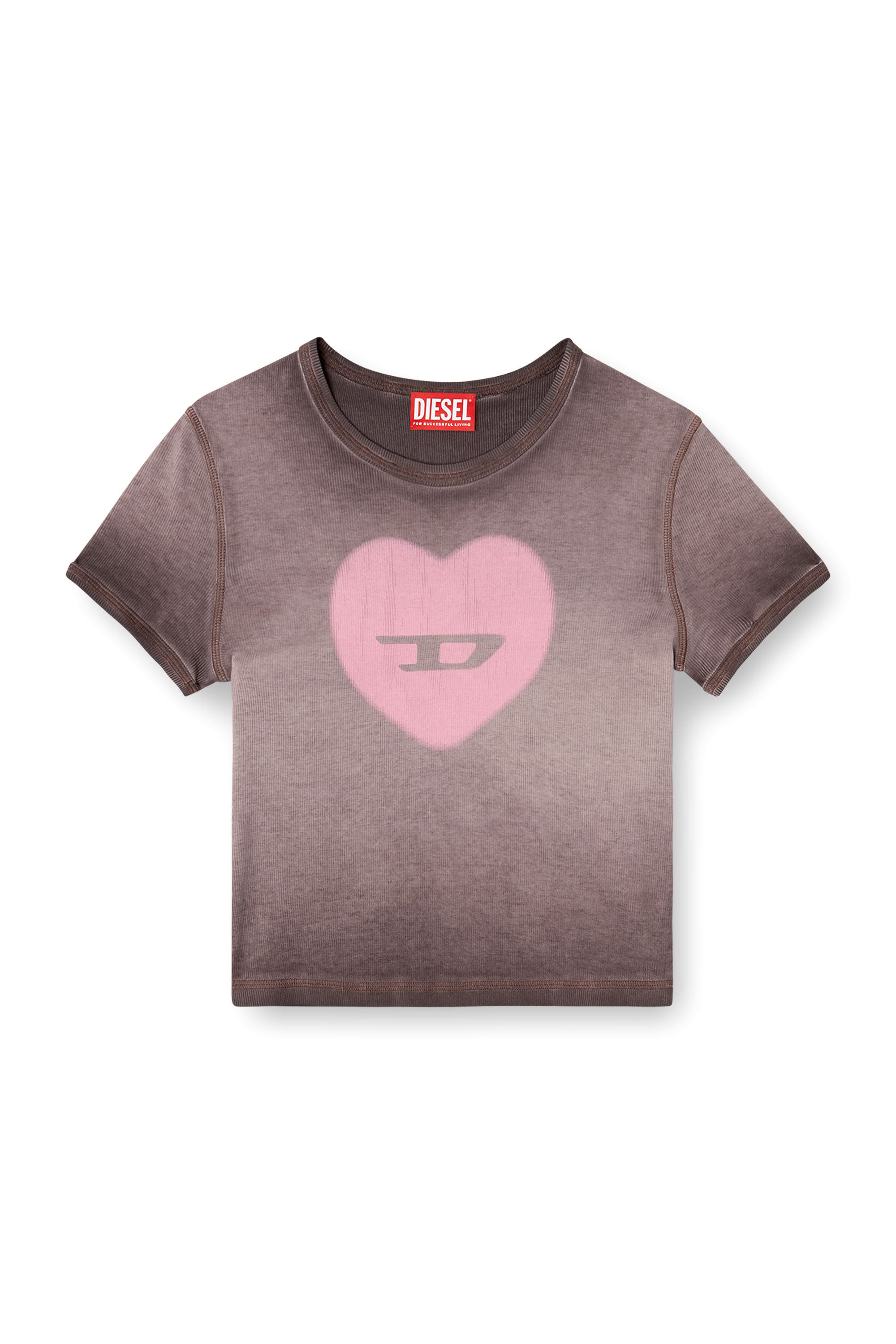 Diesel ウィメンズ Tシャツ ウォーターカラー ハートD リブ Tシャツ
