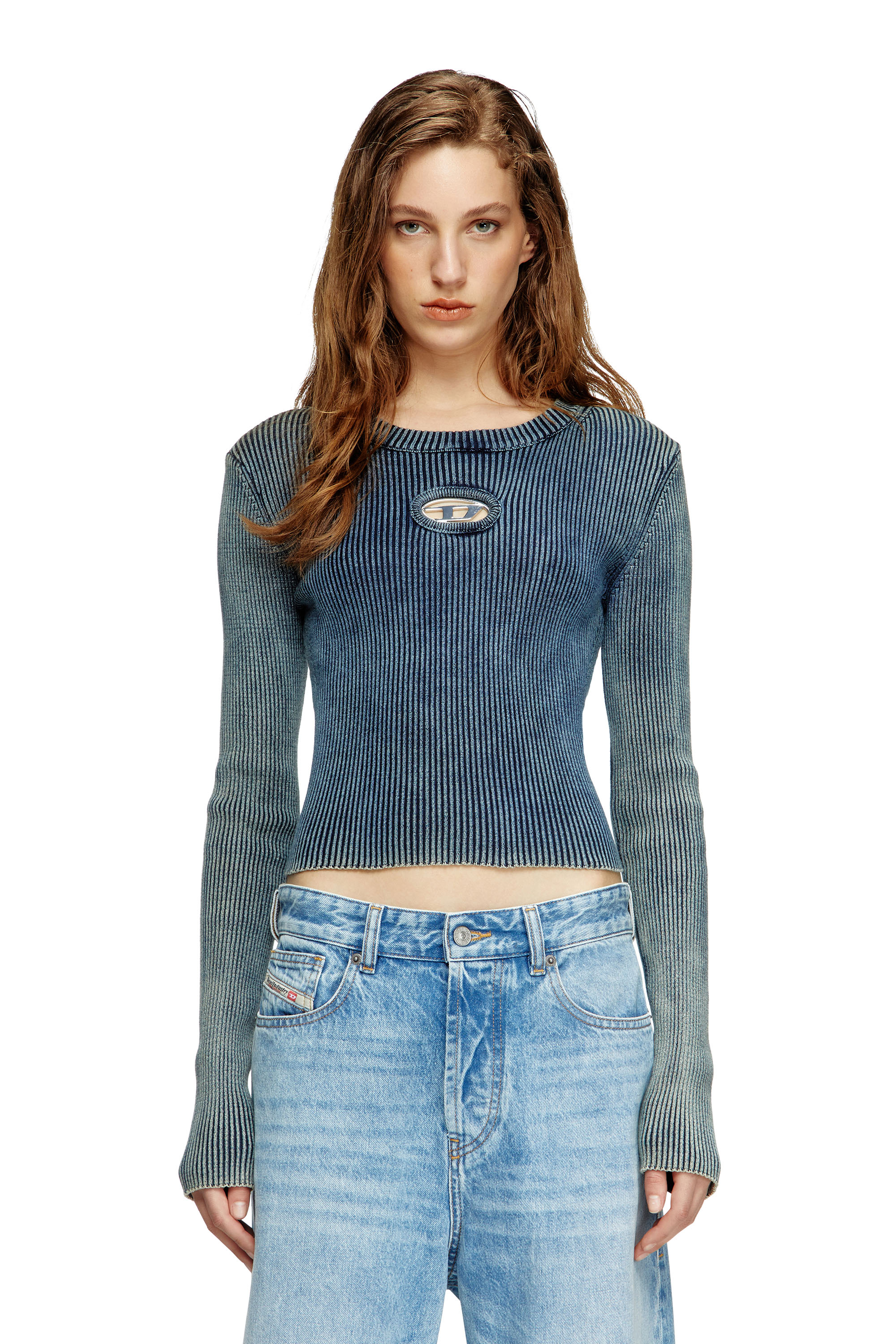 M-ANCHOR-A Rib-knit top with Oval D｜ブルー｜ウィメンズ｜DIESEL