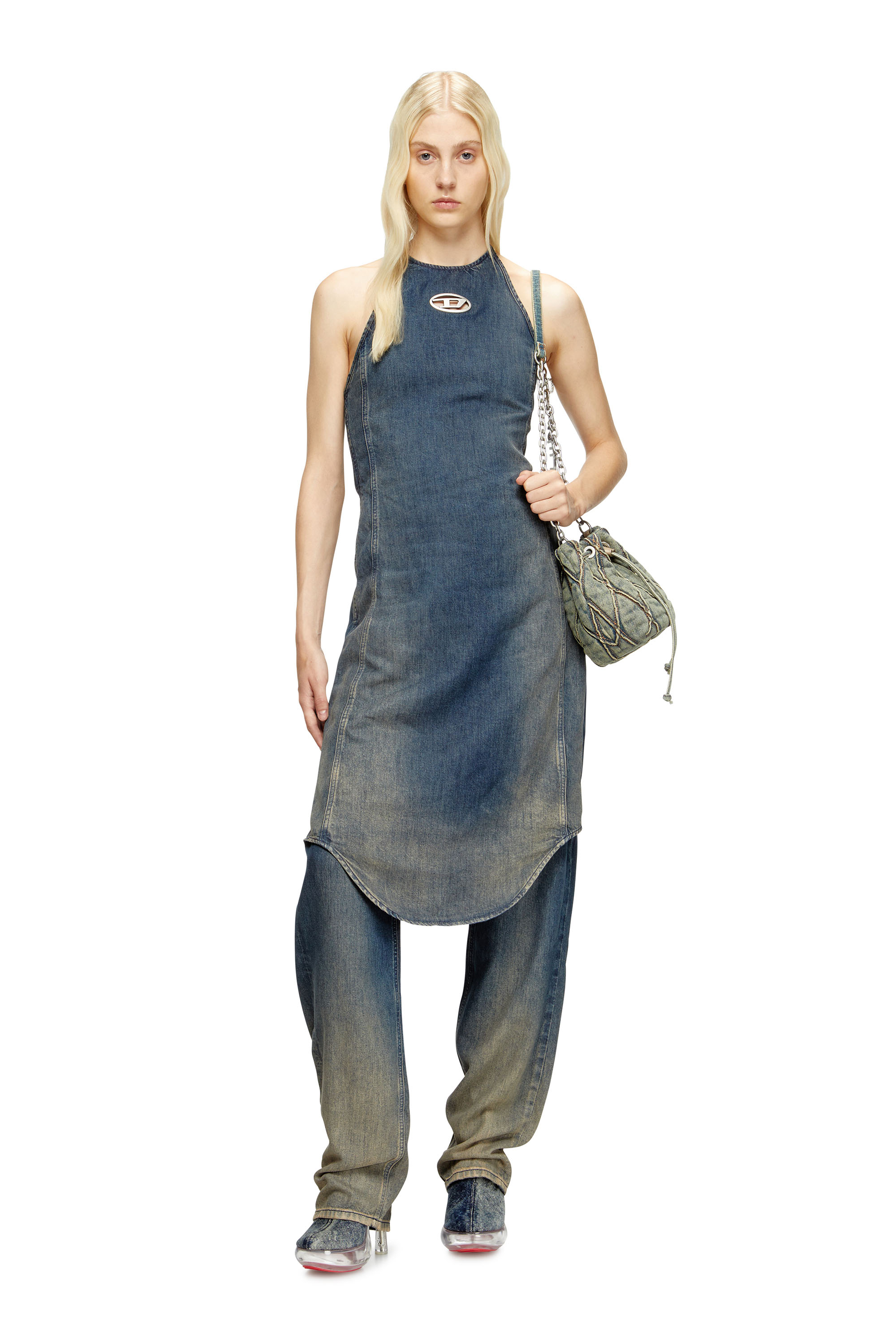 DE-SWING Denim jumpsuit with shirt collar｜ブラック｜ウィメンズ