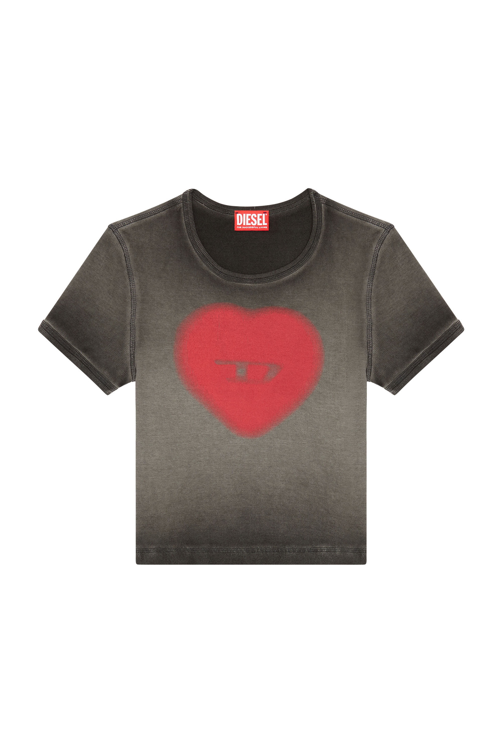 Diesel ウィメンズ Tシャツ ウォーターカラー ハートD リブ Tシャツ