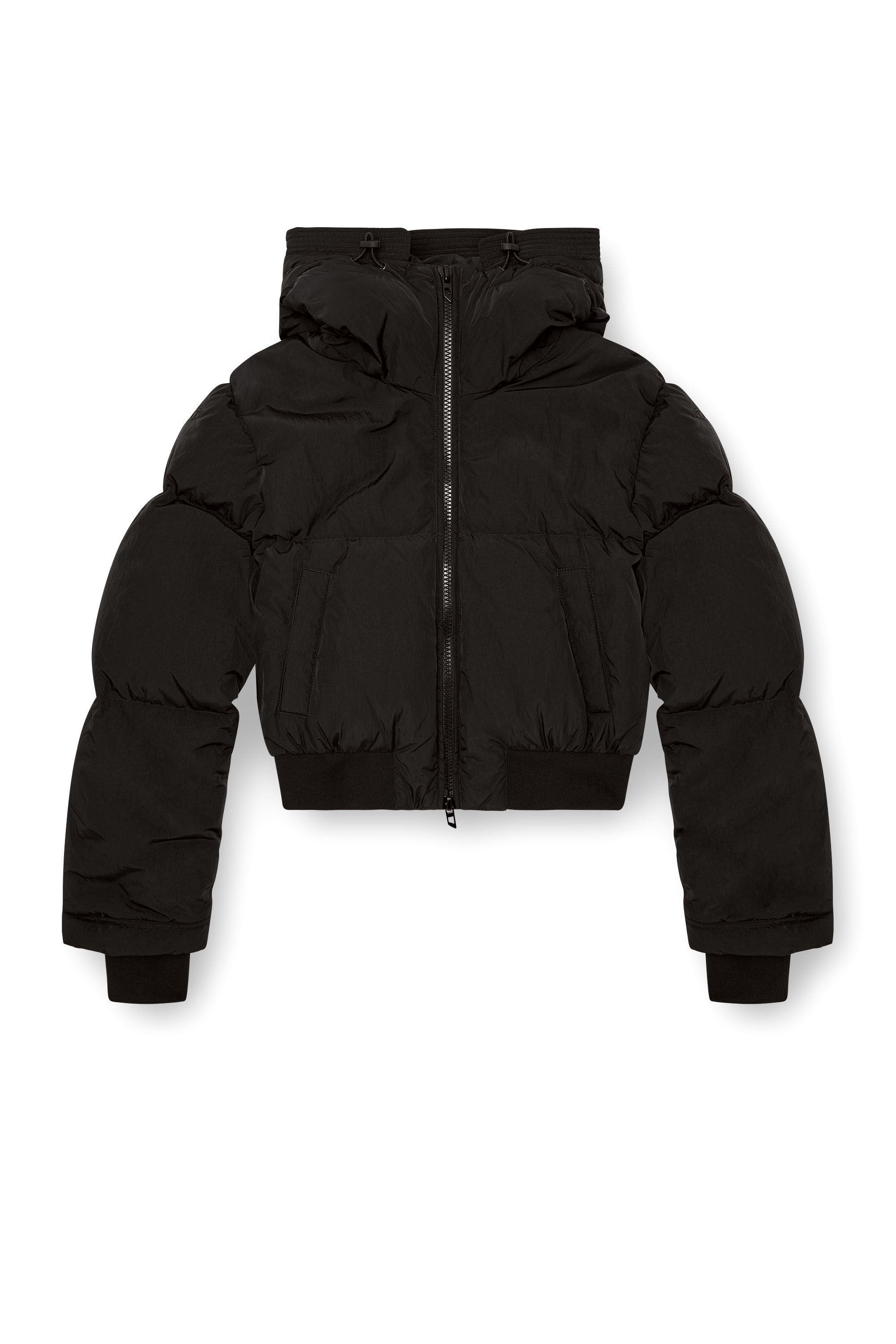 W-PEYT-SHORT-NEW-P1 Hooded down jacket in crinkled nylon｜ブラック