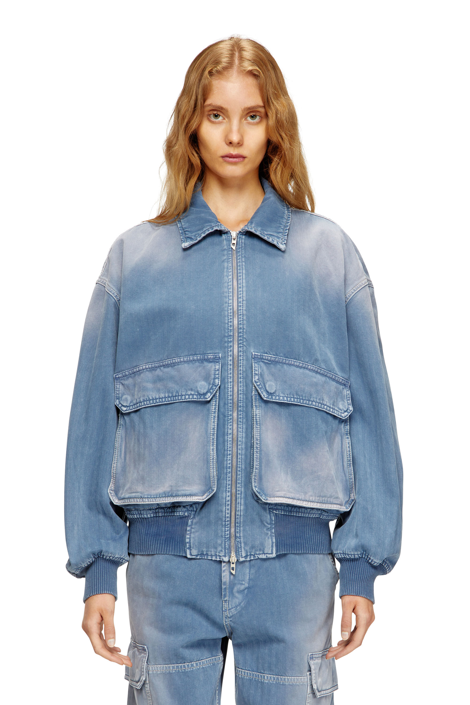 D-KURZ Jacket in coloured herringbone denim｜ブルー｜ウィメンズ