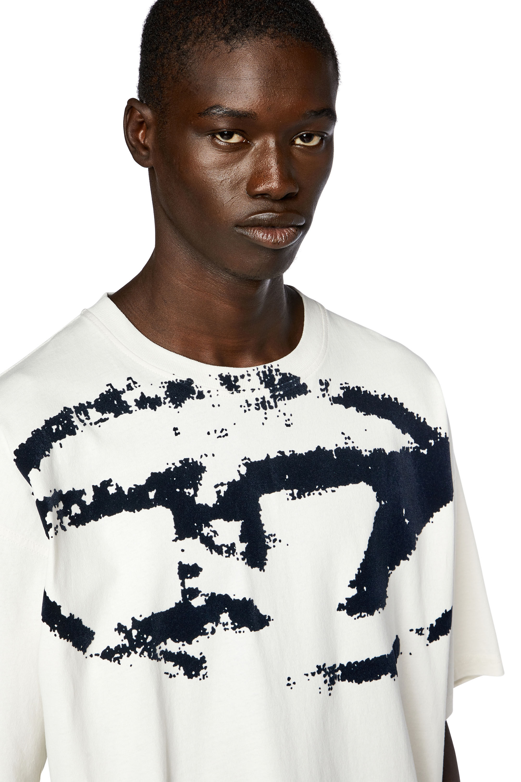 Diesel メンズ Tシャツ T-BOXT-N14 フロック ロゴ ヘビー ウェイト T