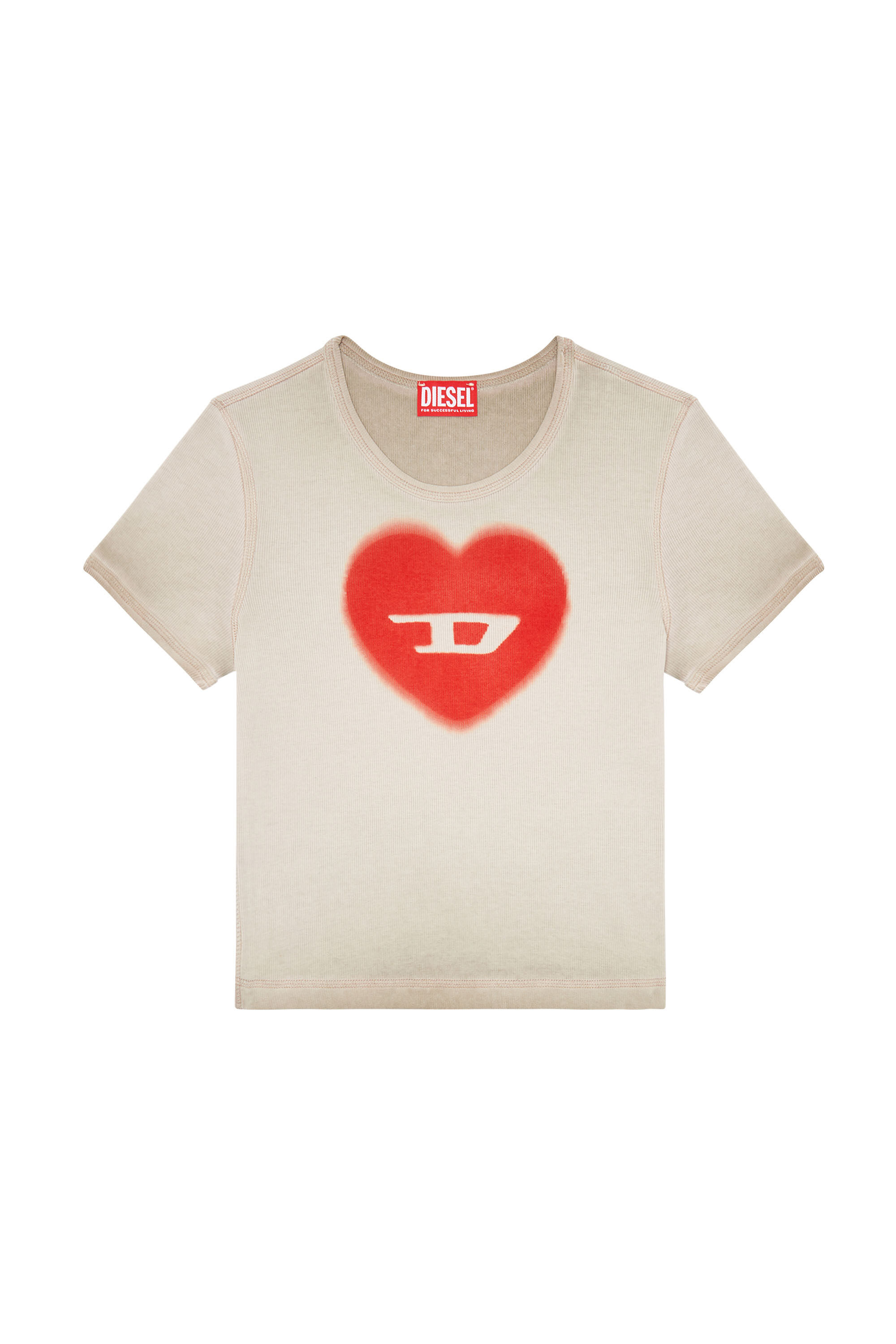 Diesel ウィメンズ Tシャツ ウォーターカラー ハートD リブ Tシャツ