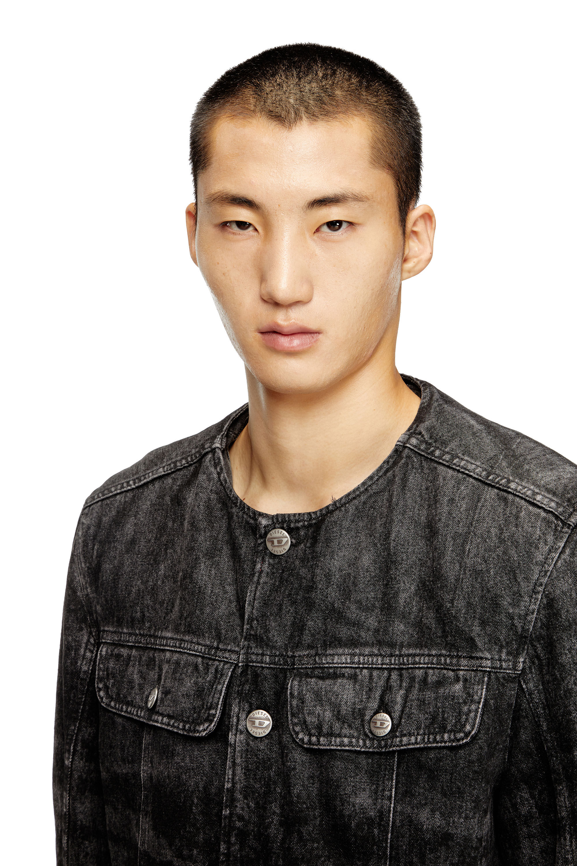 D-ABERDEEN-FSH2 Jacket in lasered cotton-hemp denim｜ブラック