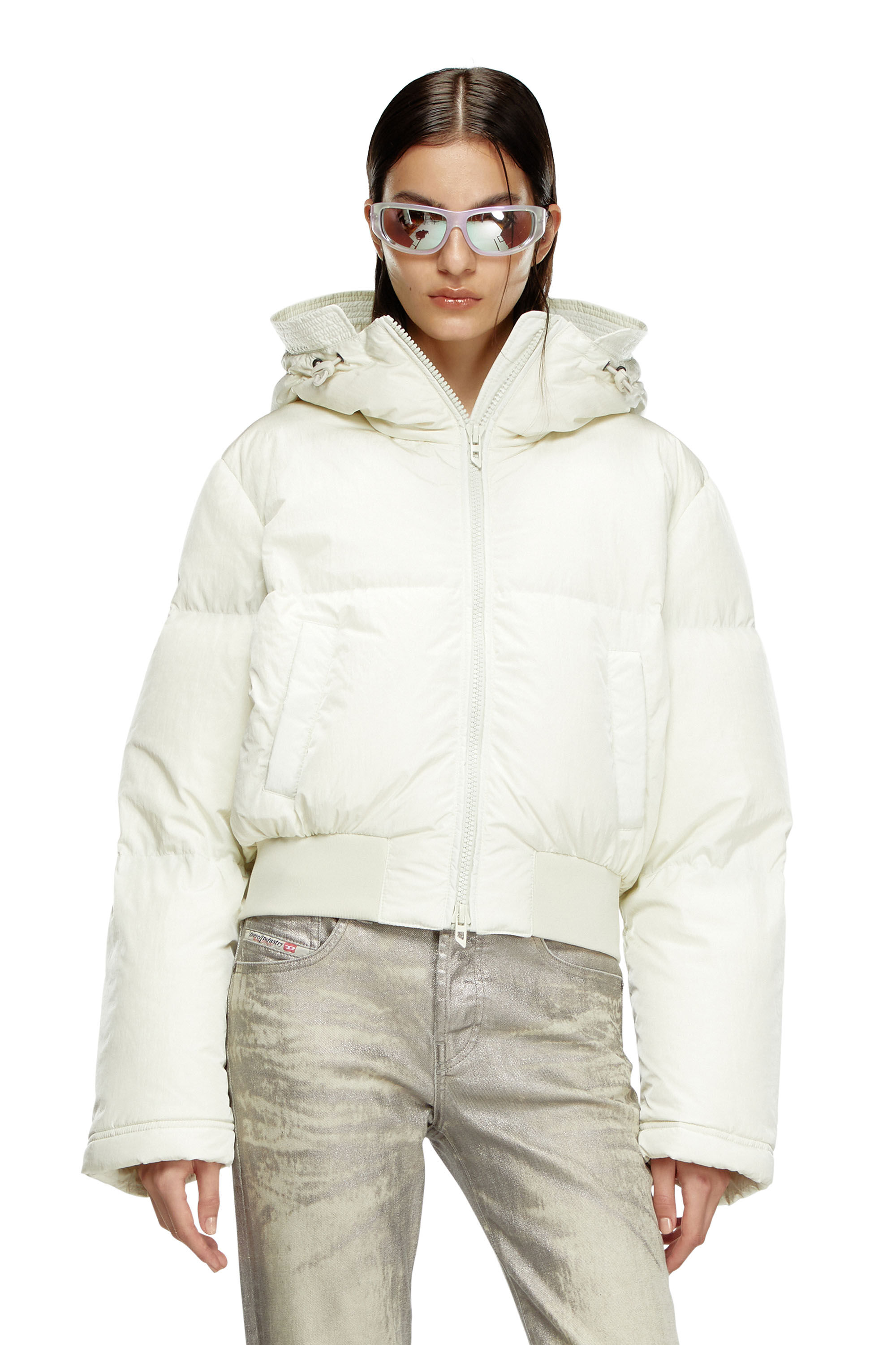 W-PEYT-SHORT-NEW-P1 Hooded down jacket in crinkled nylon｜ホワイト
