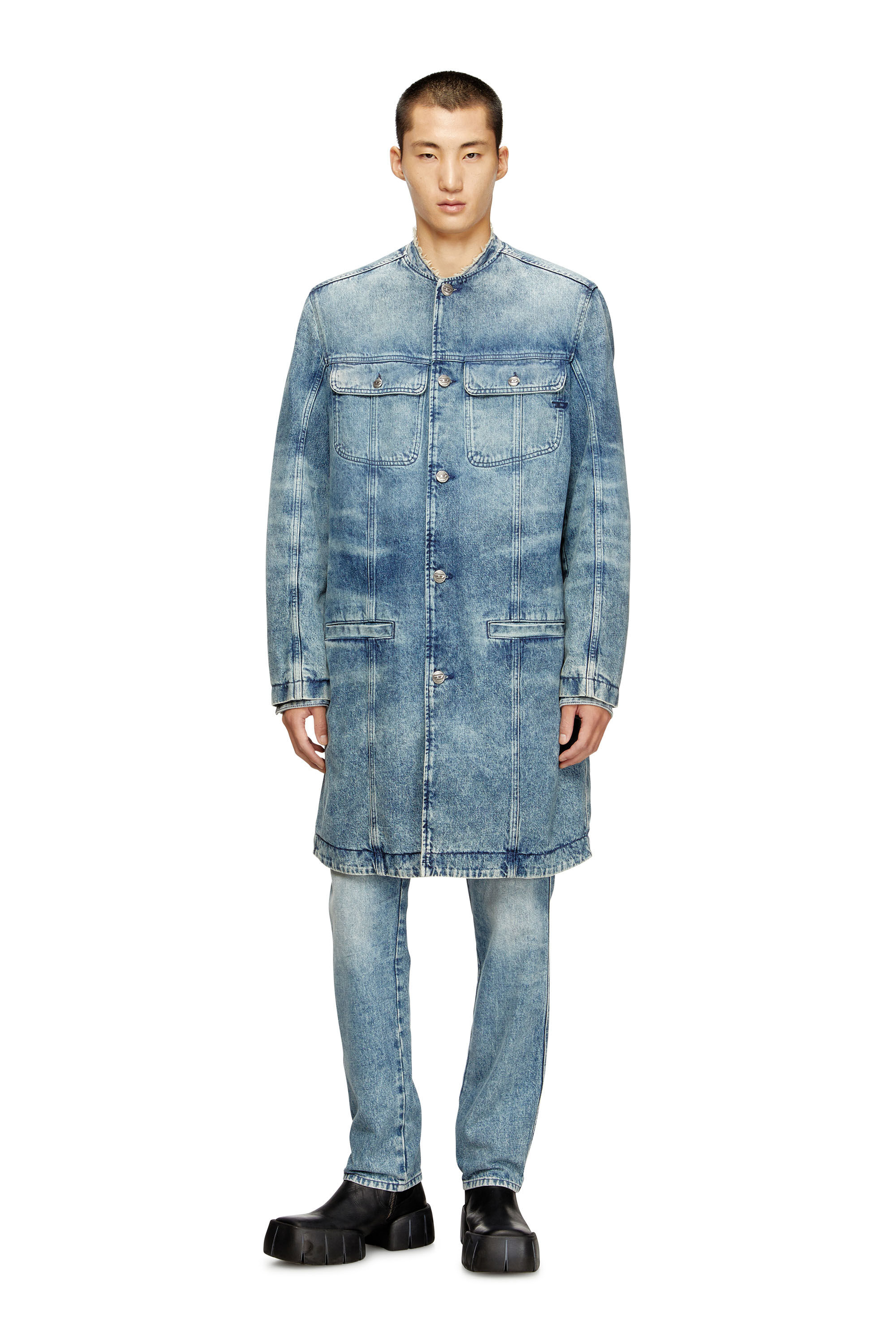 D-ABERD-FSH1 Coat in lasered cotton-hemp denim｜ブルー｜メンズ｜DIESEL