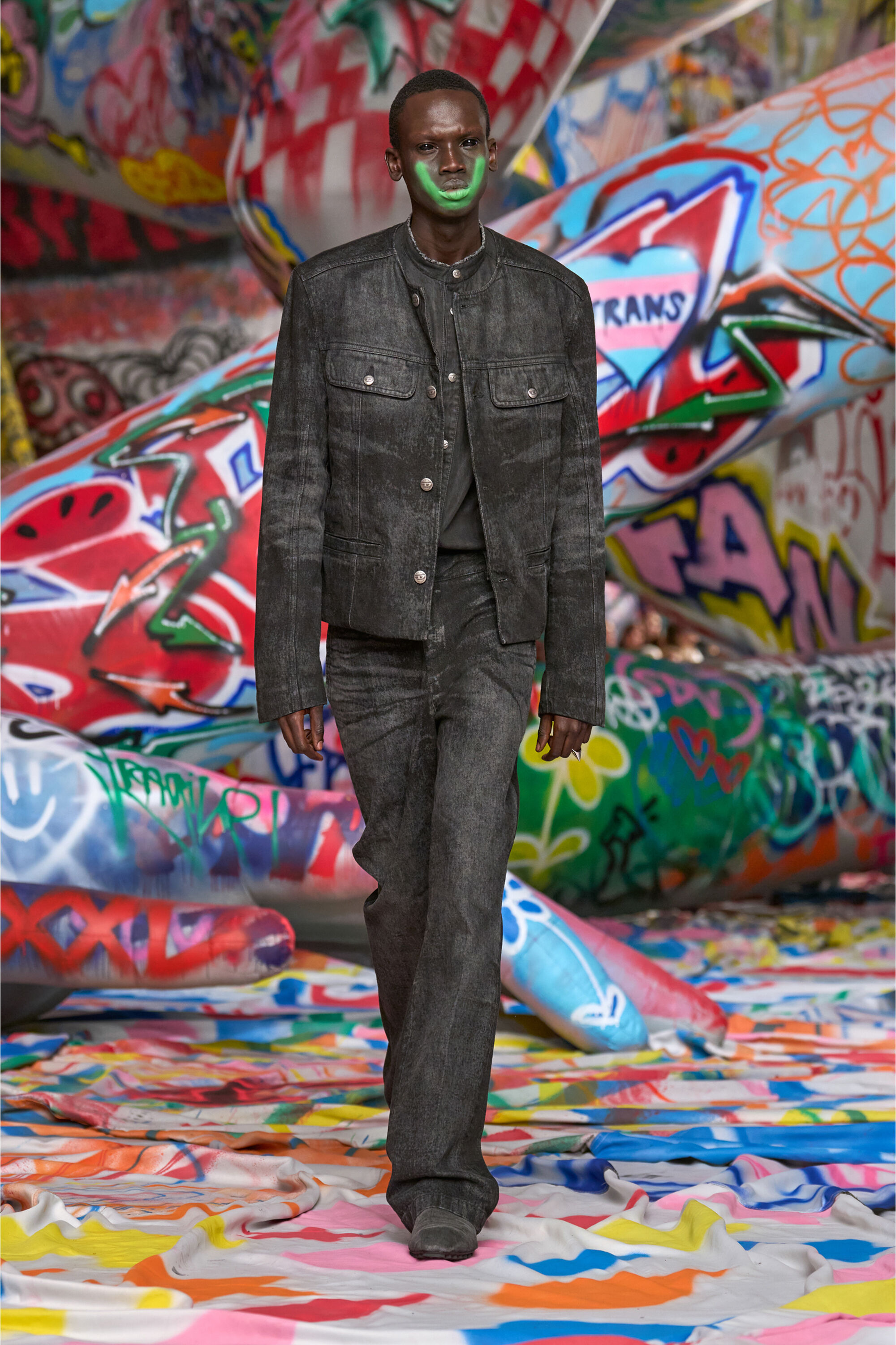 D-ABERDEEN-FSH2 Jacket in lasered cotton-hemp denim｜ブラック