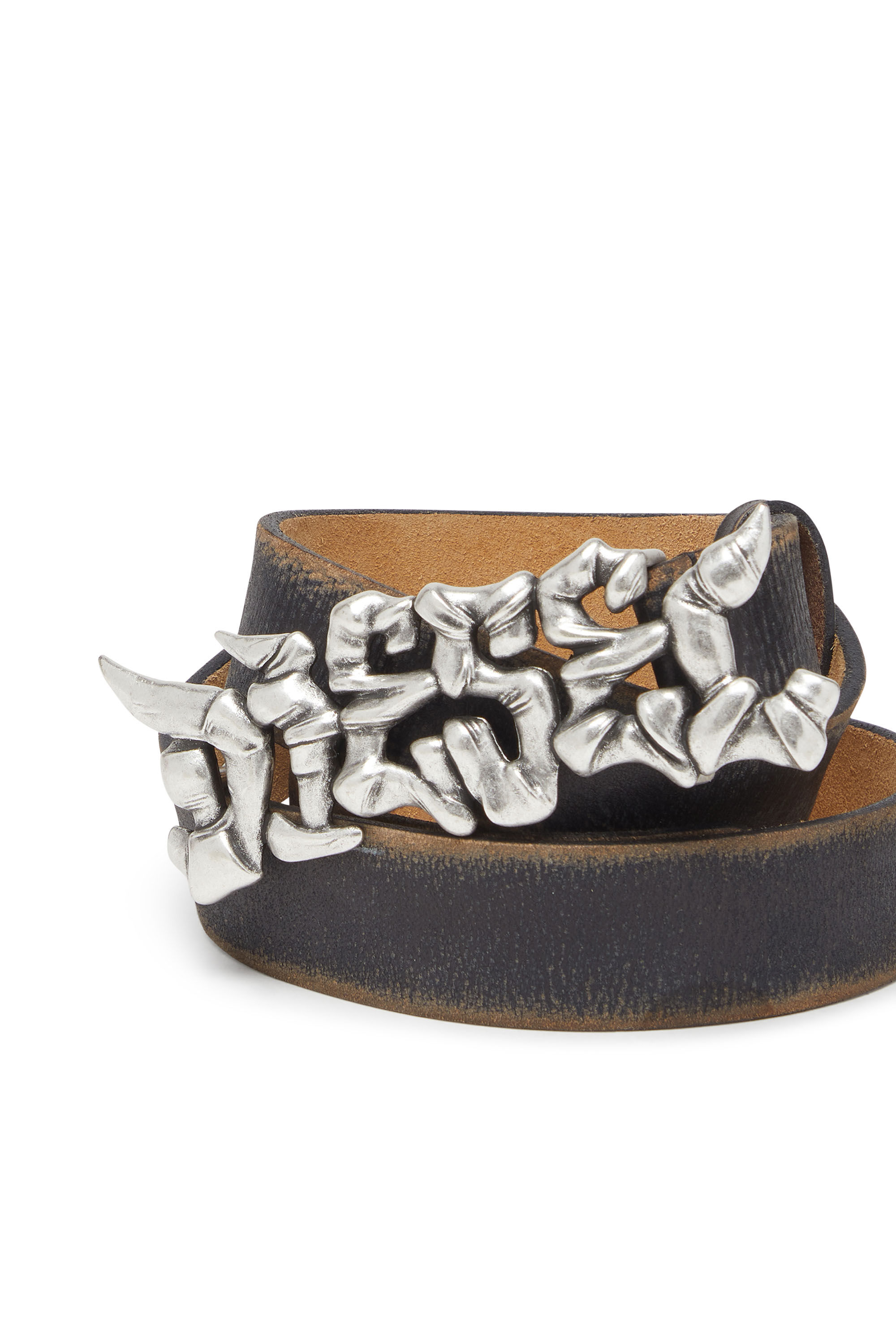 B-GRAFFITI 3.5cm treated leather belt with graffiti buckle｜マルチ