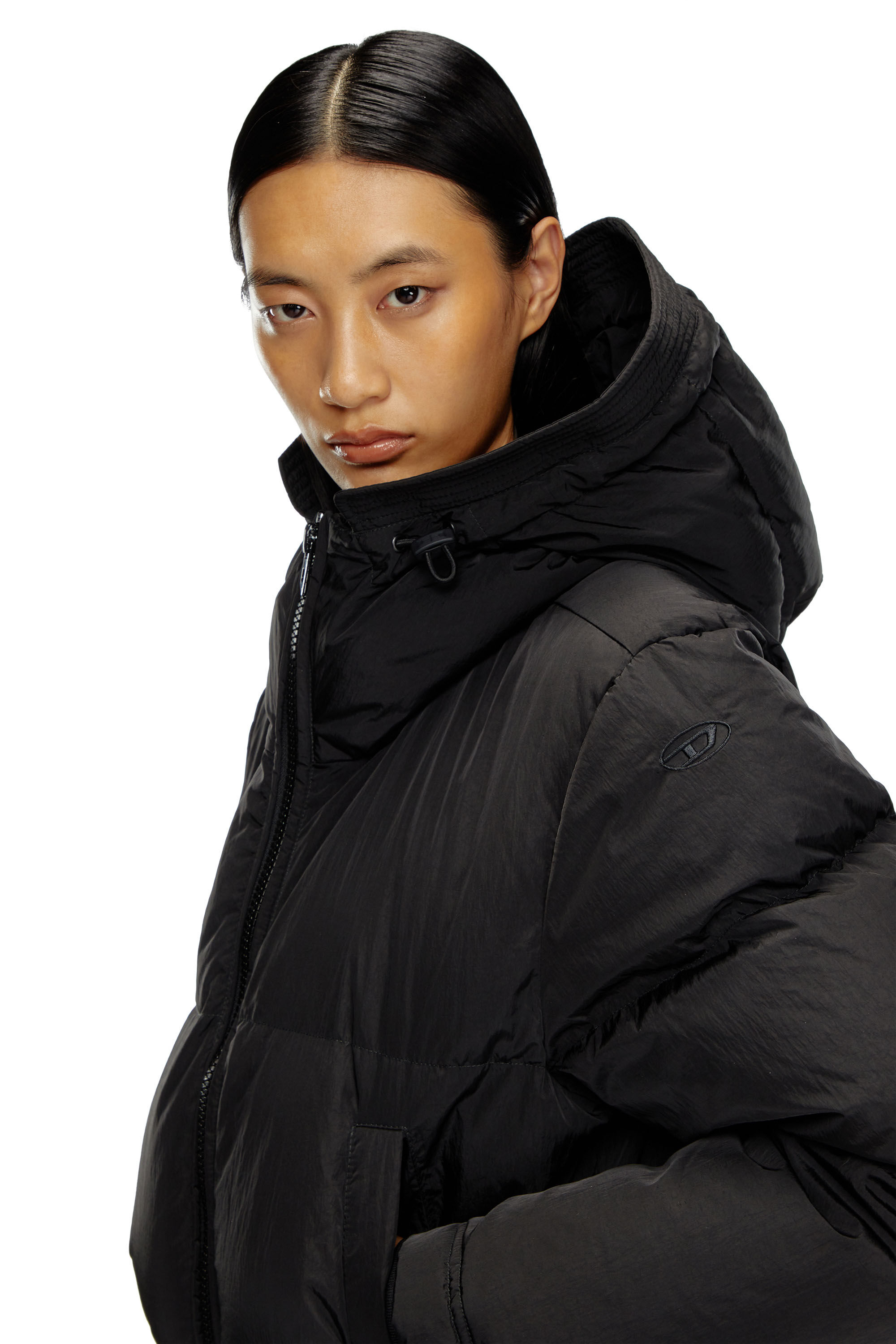 W-PEYT-SHORT-NEW-P1 Hooded down jacket in crinkled nylon｜ブラック